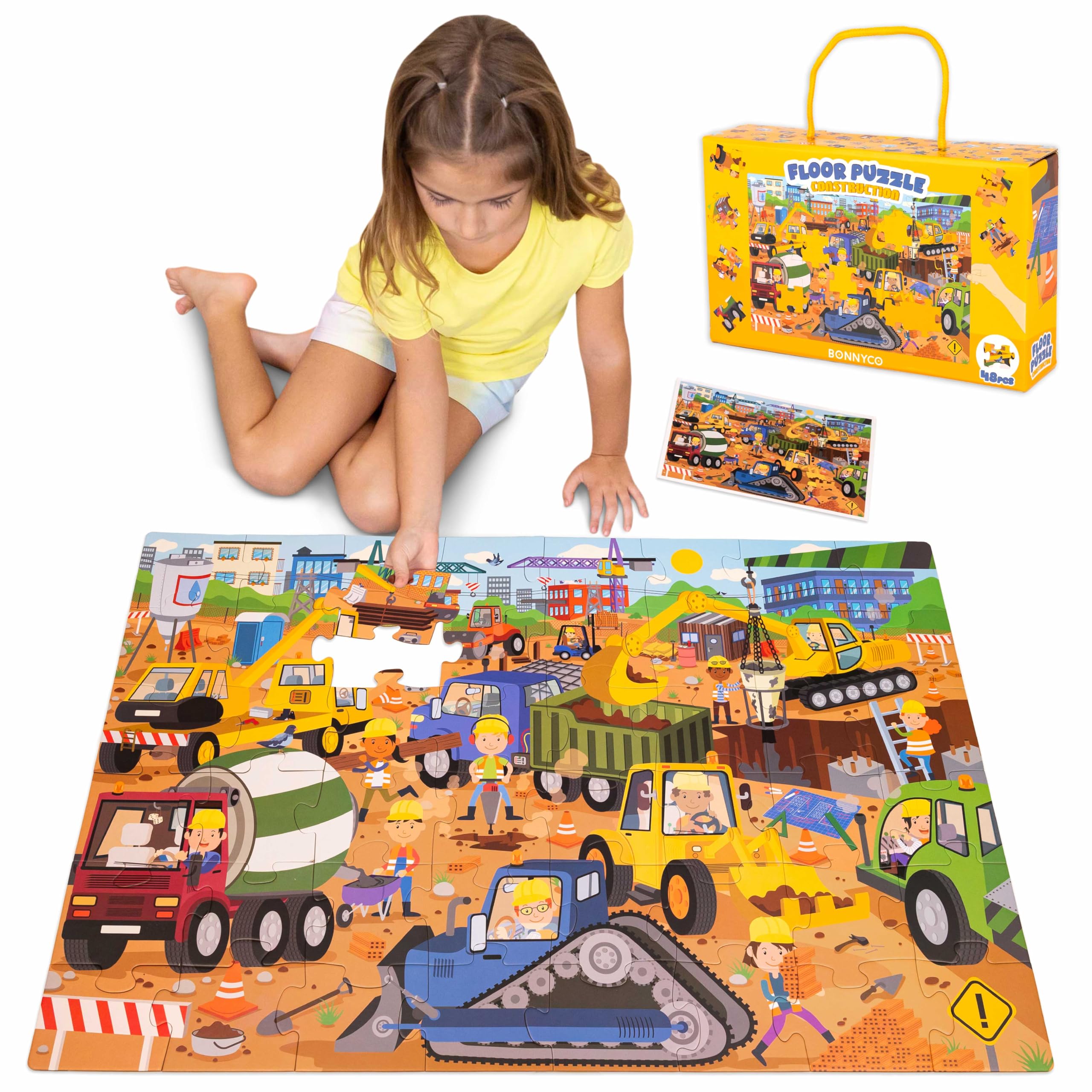 BONNYCO Construction Site Giant Floor Puzzle - 48 Large Pieces | 36.2 x 24.4 Inches | Ages 2+ 1