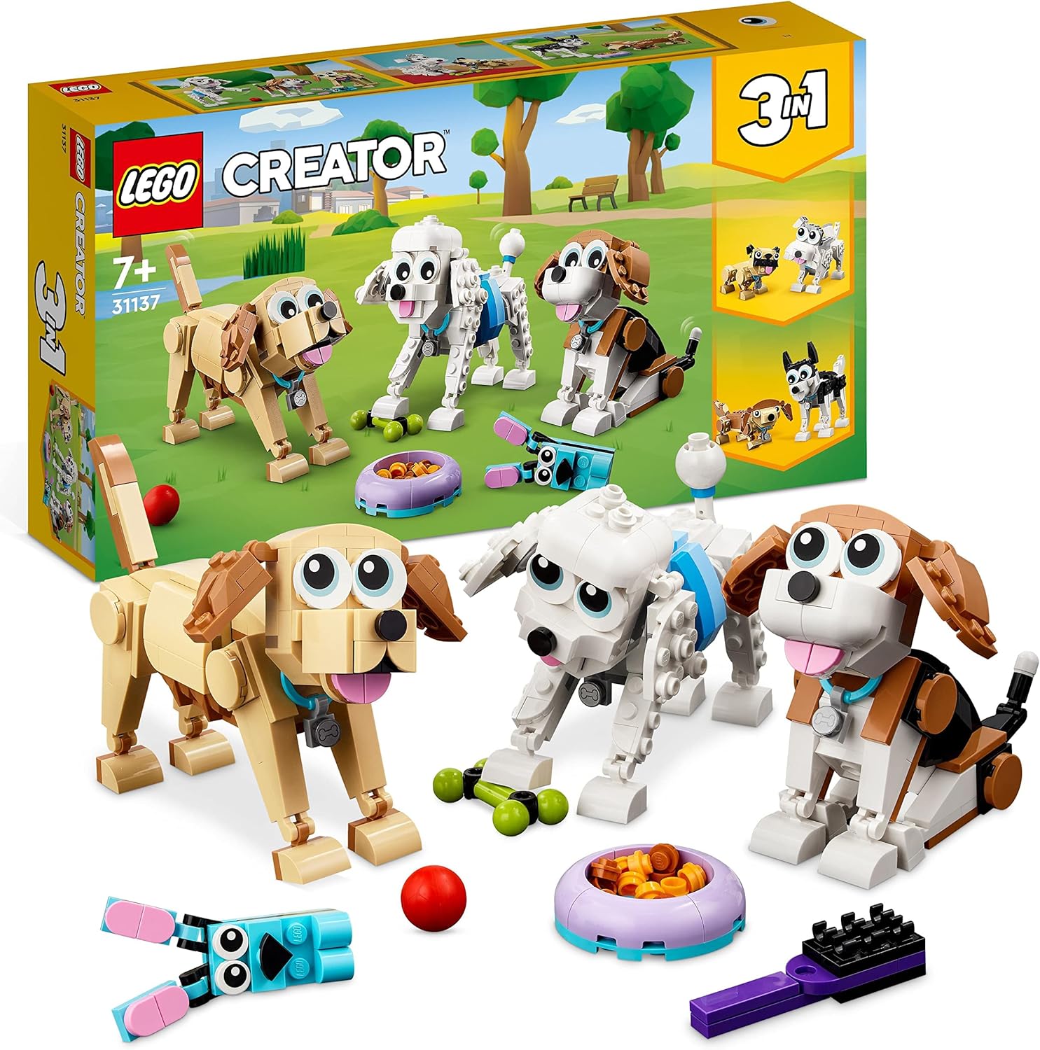 LEGO Creator 3-in-1-Bauset „Entzückende Hunde“ – 7 Rassenfiguren für Kinder ab 7 Jahren