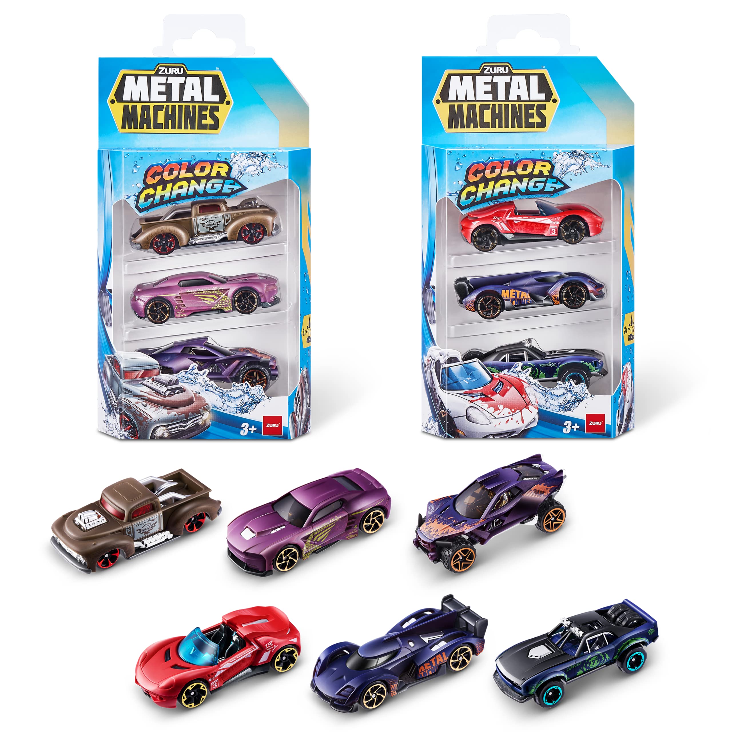 Metal Machines Color Change Car Series 4 - 3-Pack Die-Cast Race Cars for Kids 3+ 8