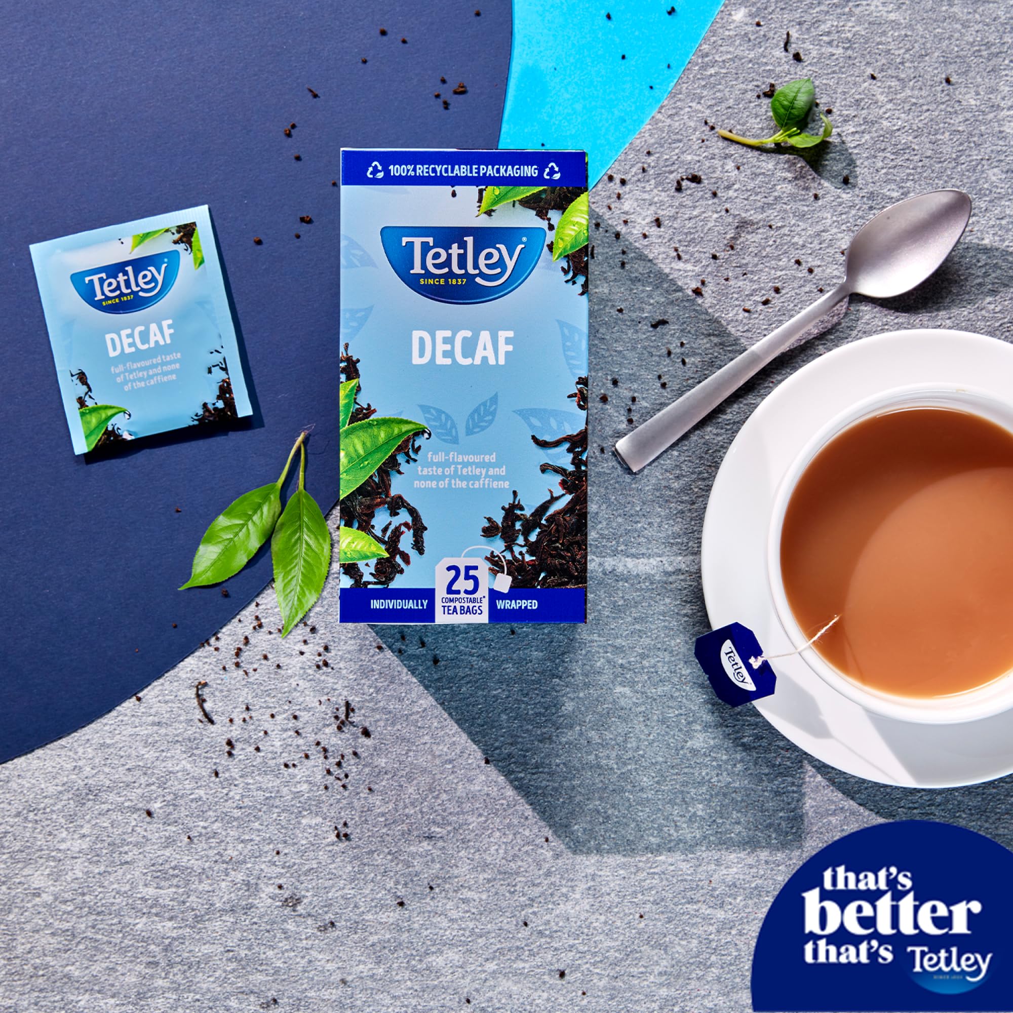 Tetley Everyday Original Decaf Black Tea Bags - Smooth Decaf Blend, Rainforest Alliance Certified | 25 Count (Pack of 1)