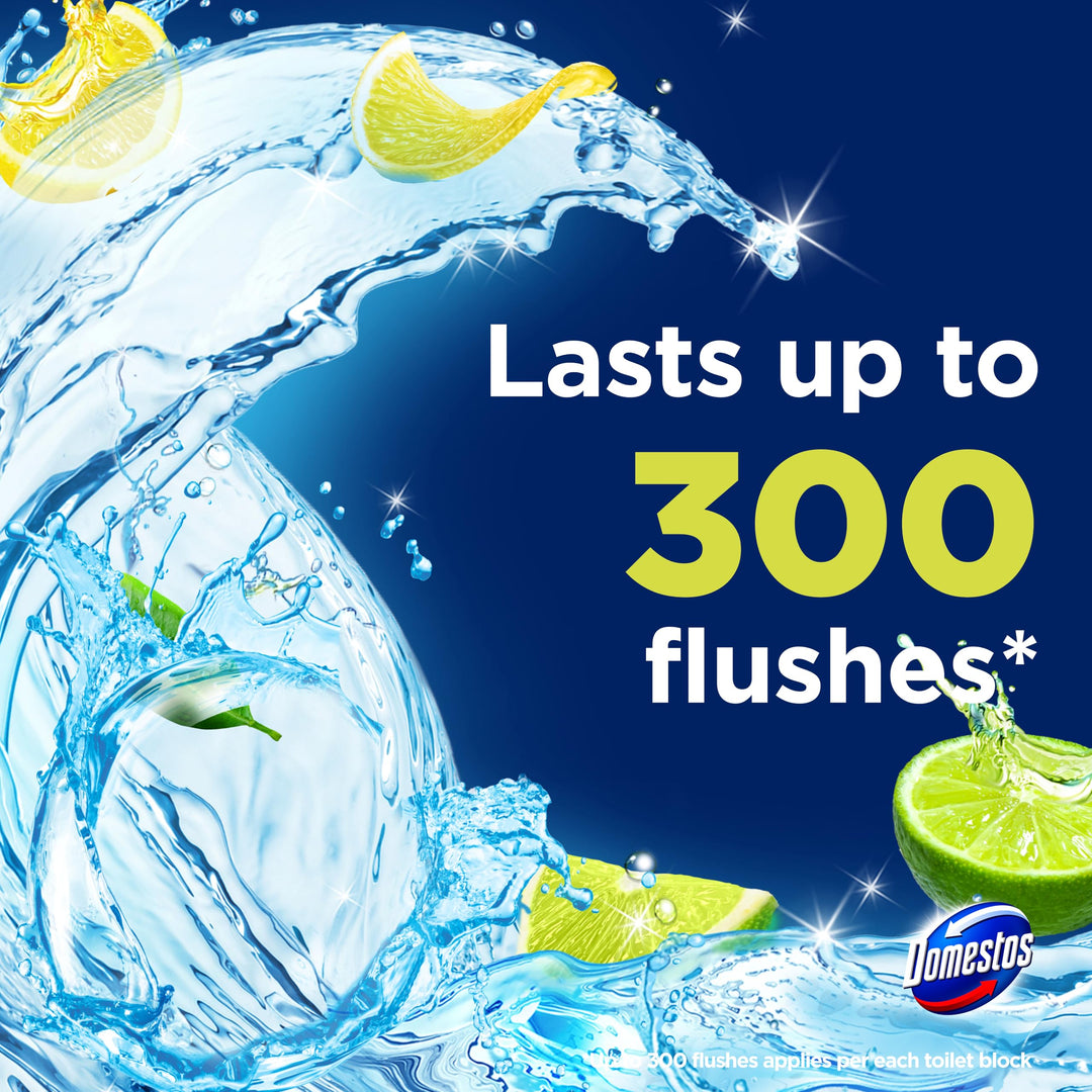 Domestos Power 5 Lime Toilet Rim Block - Long-Lasting Toilet Freshener for Up to 300 Flushes