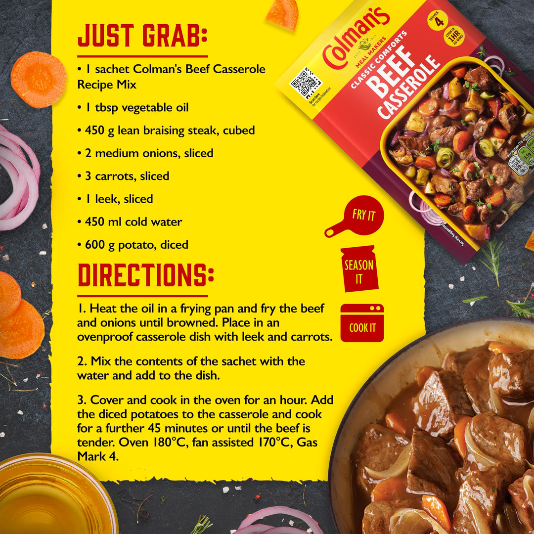 Colman's Beef Casserole Meal Maker - Classic Comfort Food Mix with Herbs & Spices