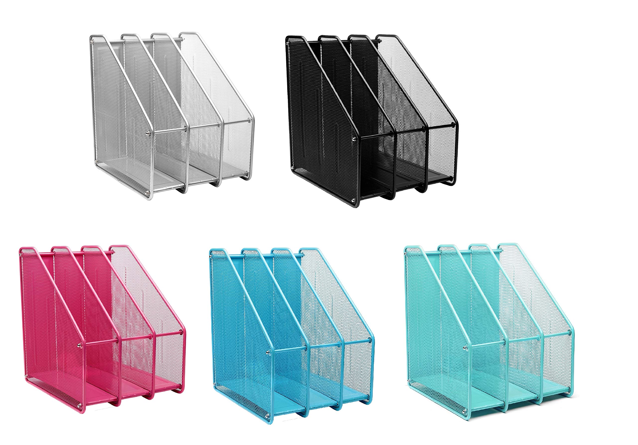 EXERZ Magazine Holder Triple Rack - 3 Compartments Vertical Mesh Metal for A4 Files | Black Iron 6