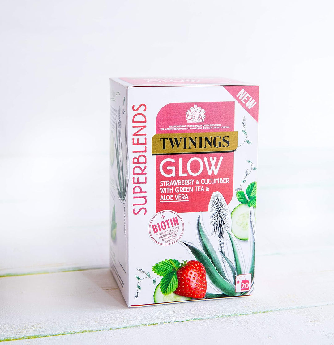 Twinings Superblends Glow Herbal Infusion with Strawberry, Cucumber, Green Tea & Aloe Vera (80 Teabags)