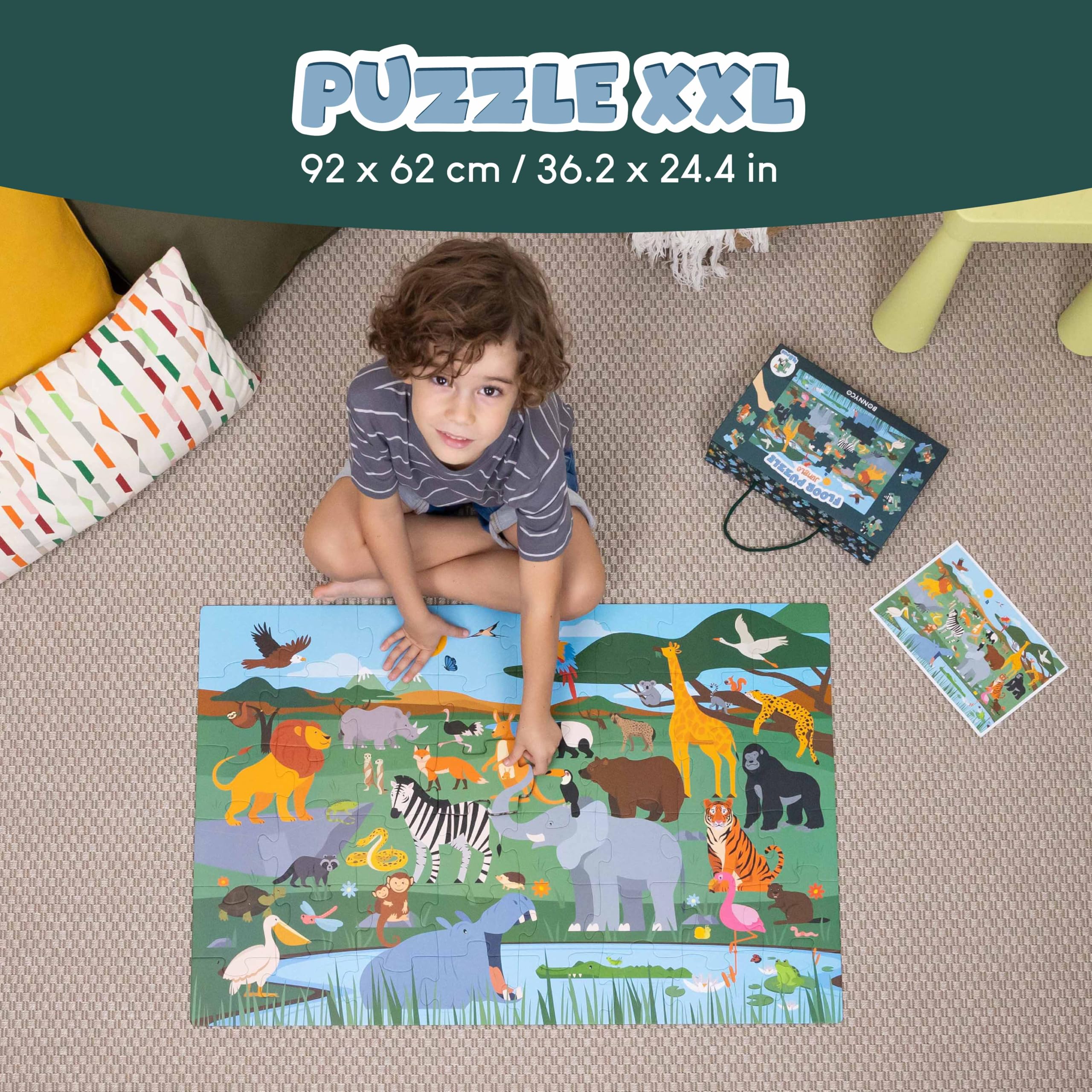 BONNYCO Giant Jungle Floor Puzzle - 48 Large Pieces | 92 cm x 62 cm | Ages 2-99 2