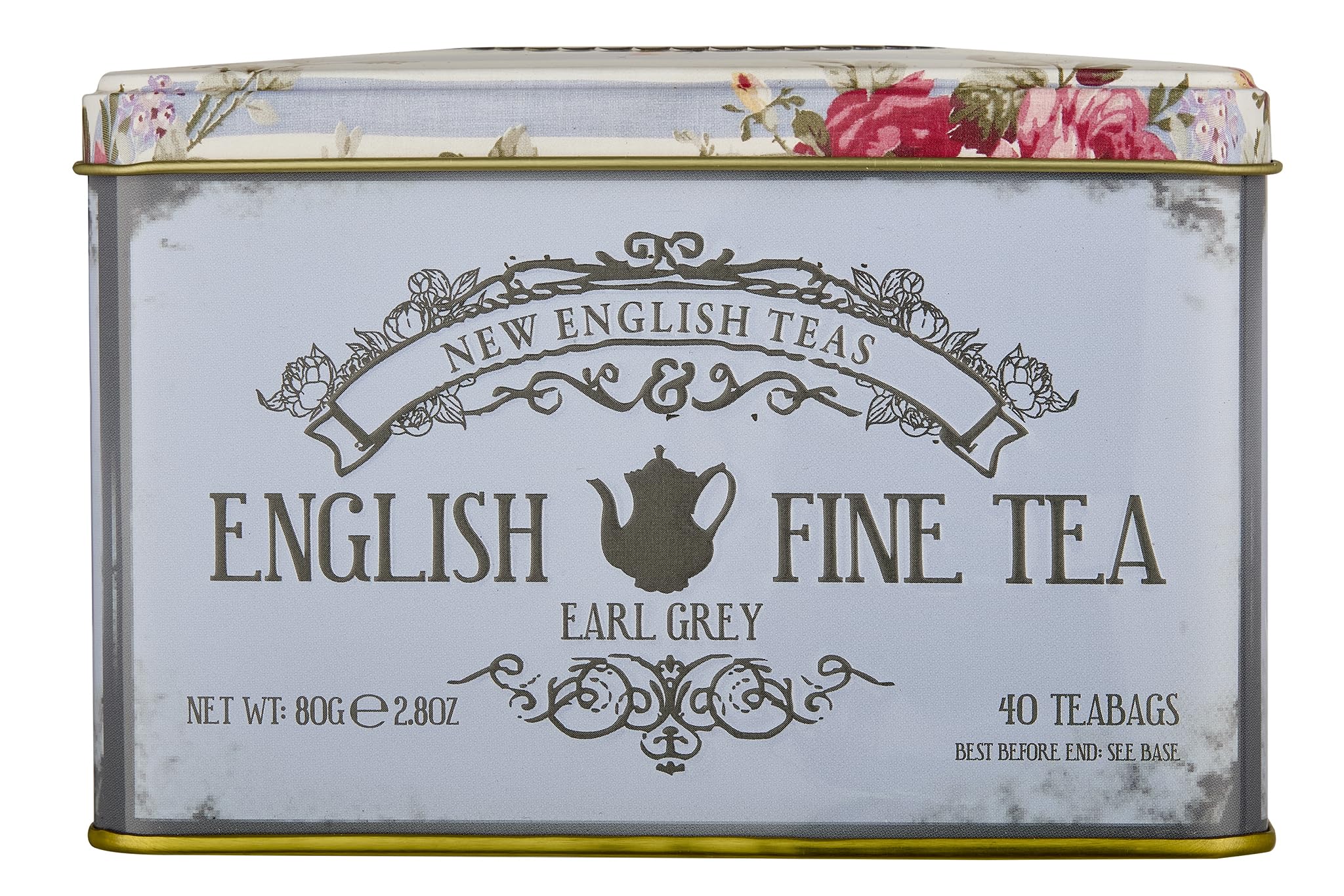 New English Teas Vintage Floral Tea Tin with 40 Earl Grey Teabags 1