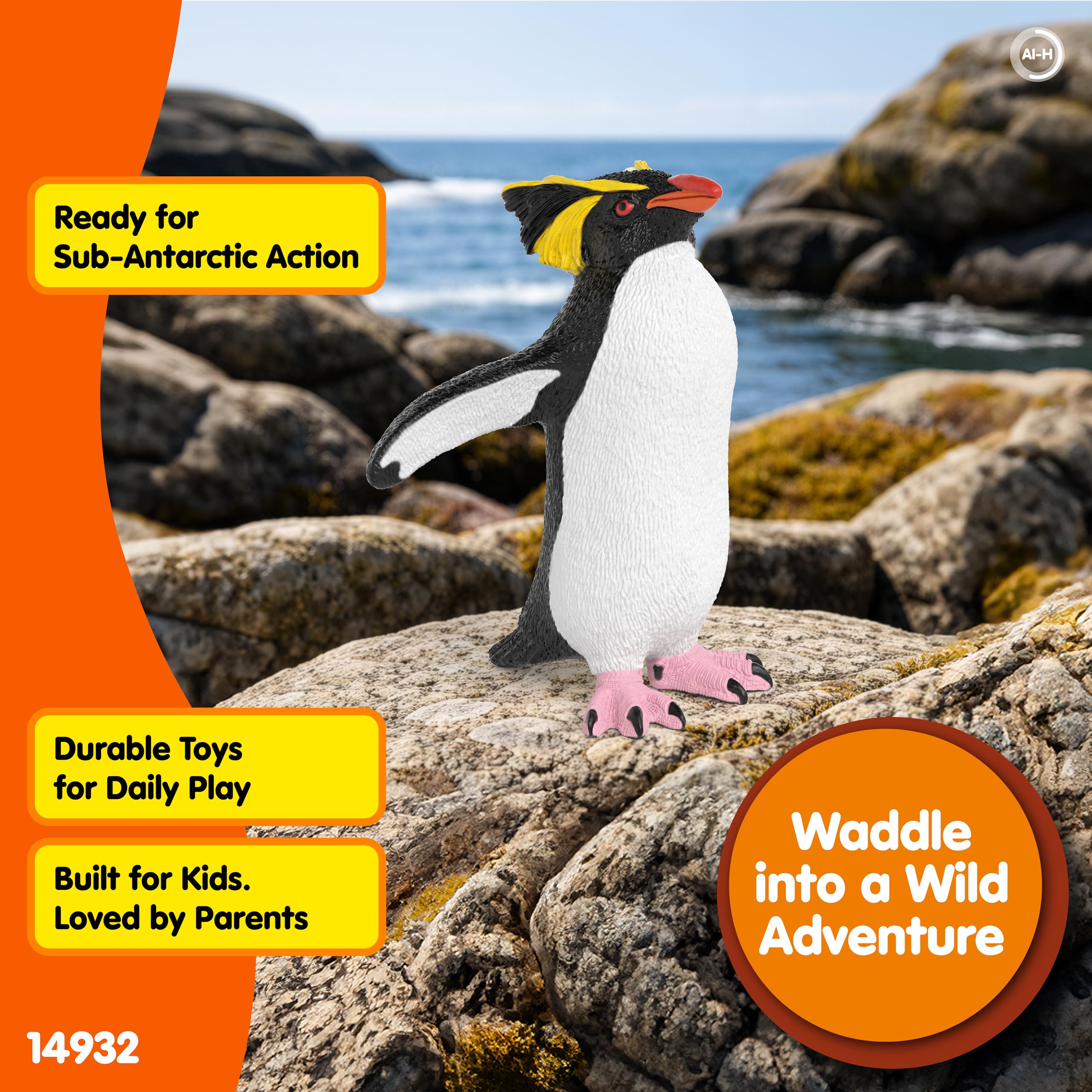 Schleich Rockhopper Penguin Toy Figurine - Realistic Wild Life Animal | Ages 3+ 4