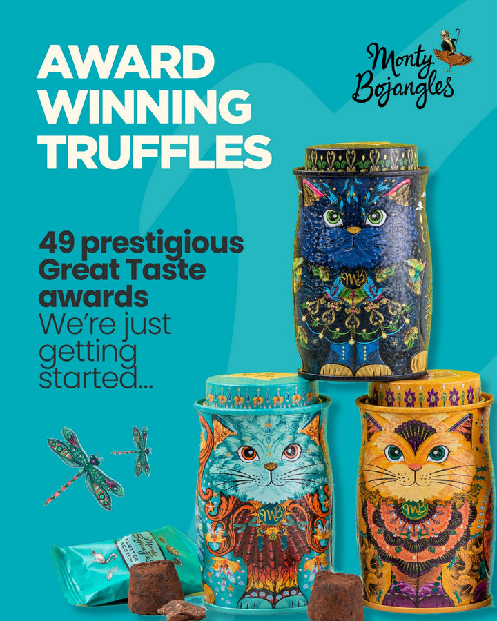 Monty Bojangles Choccy Scoffy Cat Tin - Cocoa Dusted Chocolate Truffles, Persian Pink Cat