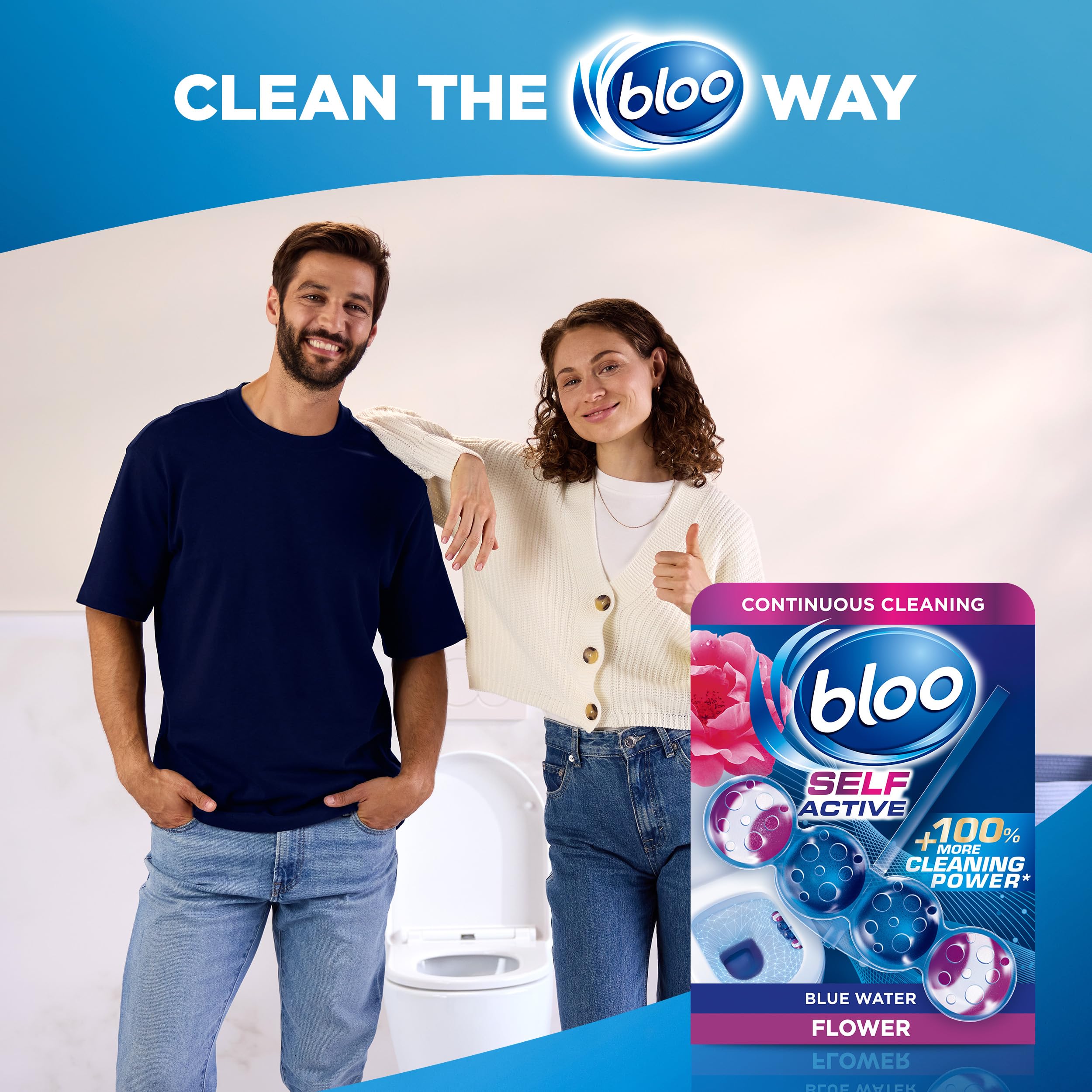 Bloo Self Active Toilet Rim Block Cleaner with Flower Scent, 4-Function Formula, Pack of 3 7
