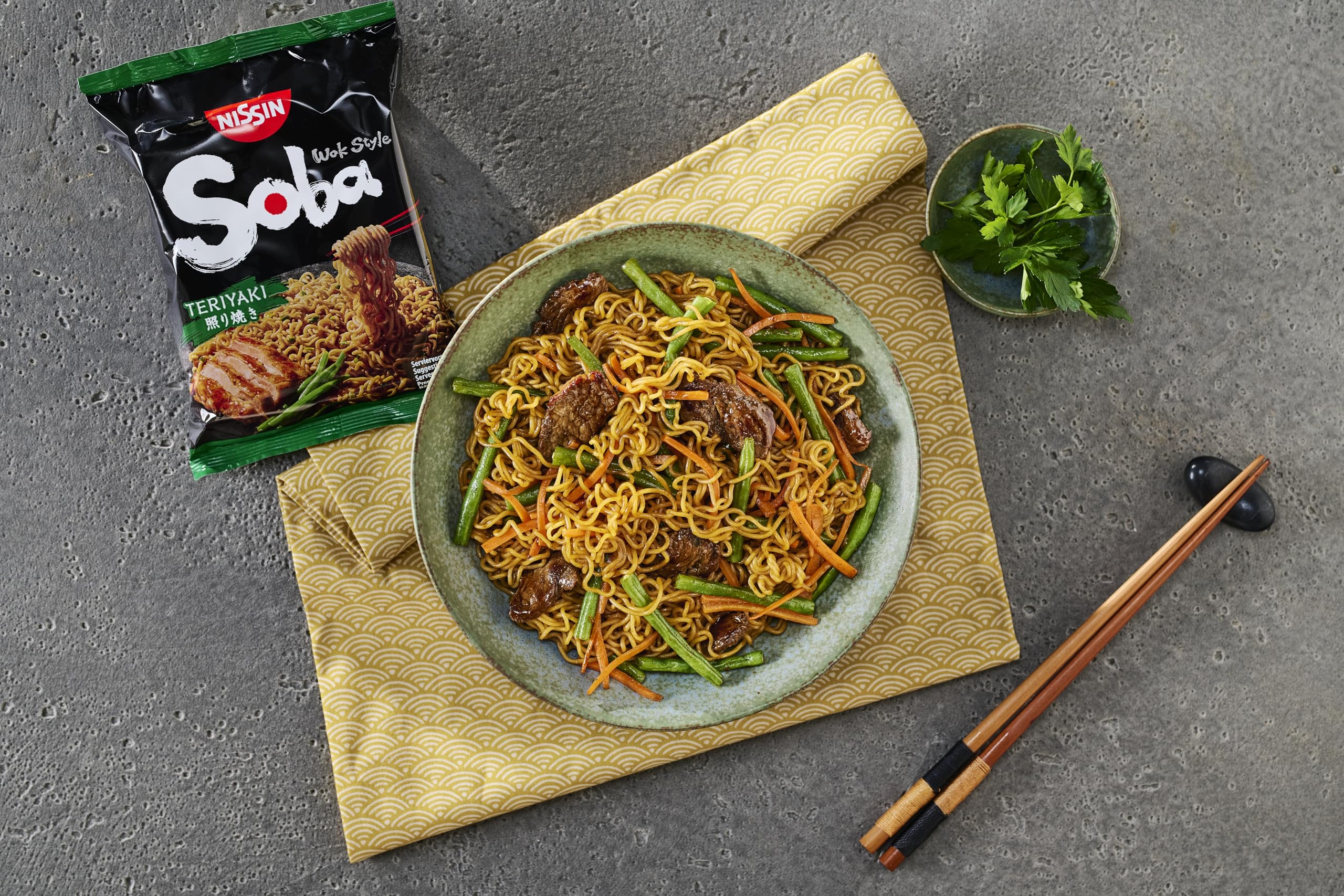 NISSIN Soba Wok Style Teriyaki Flavoured Instant Noodles - 110 g Packet (Pack of 9) 6
