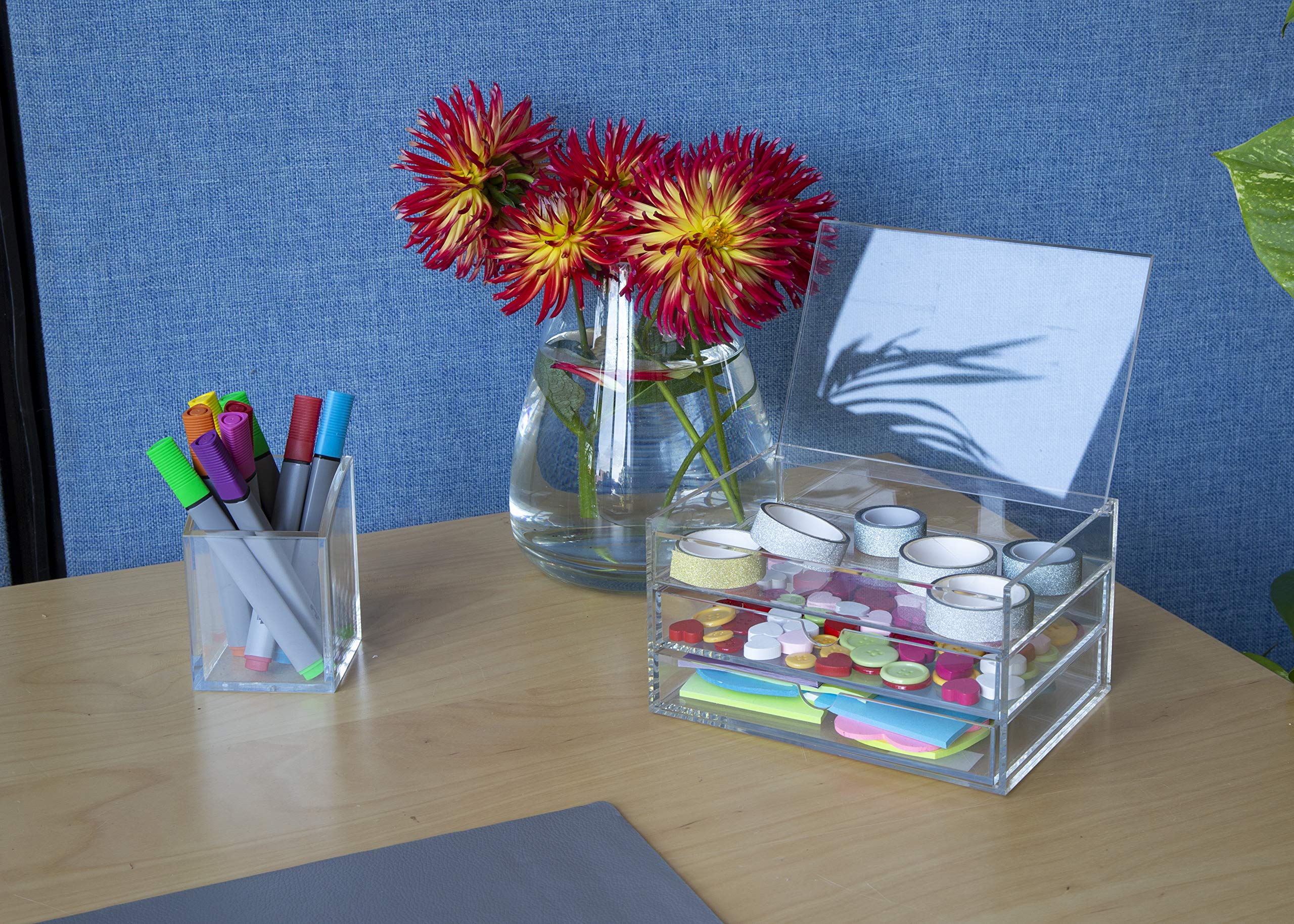 Osco Clear Acrylic Pen Pot - Square Transparent Desk Tidy for Pens, Pencils, and Tools | 70x70x102mm 8
