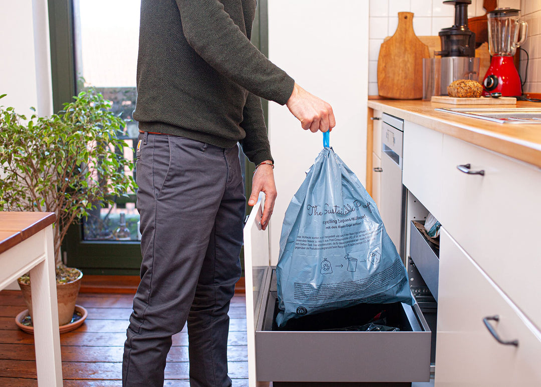 TSP Recycling Drawstring Bin Liners, 20 L, 15-Pack, Made from 90% Post-Consumer Recycled PE, Blue Angel Certified