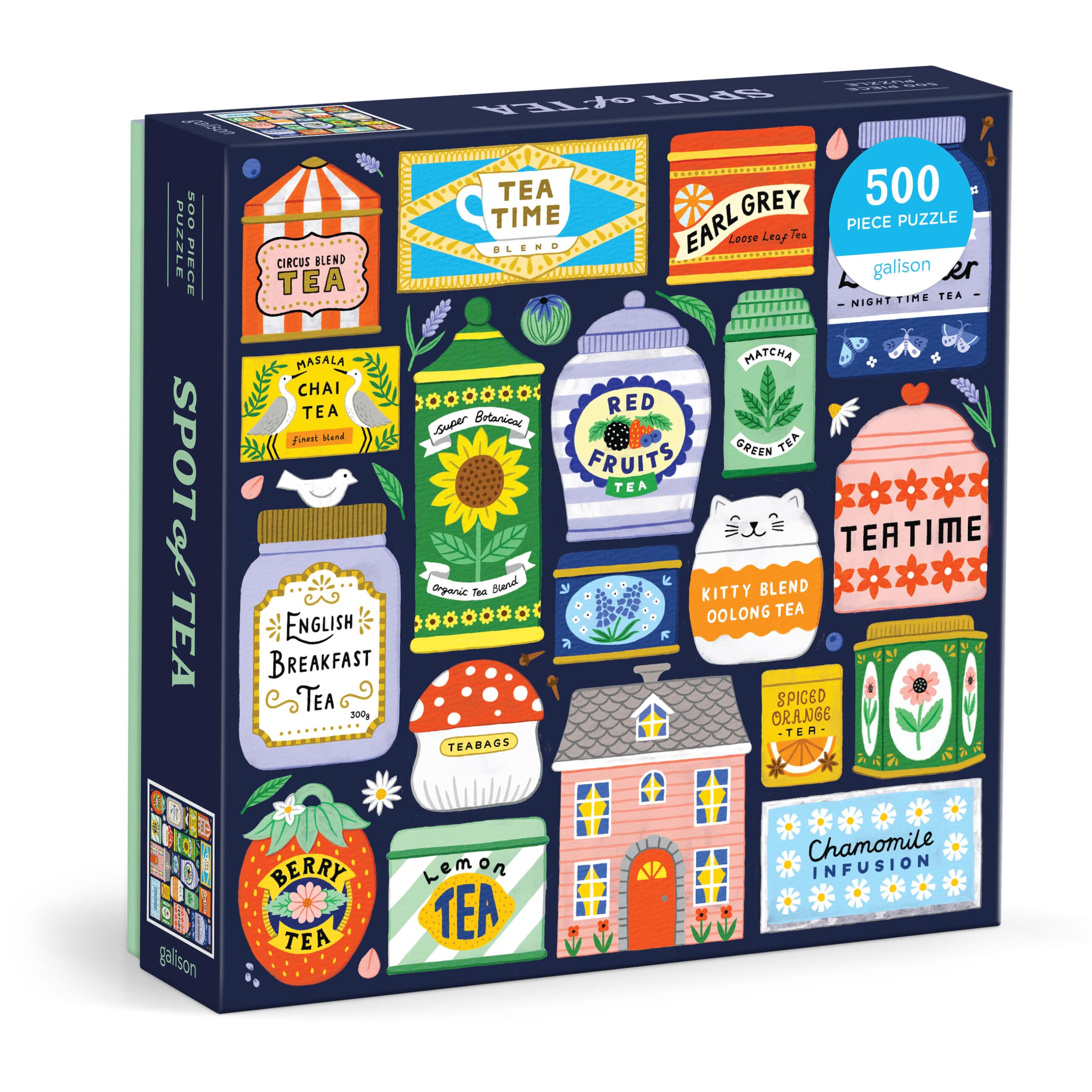 Galison Spot Of Tea 500 Piece Jigsaw Puzzle | 27" x 20" Finished Size | Recycled Materials