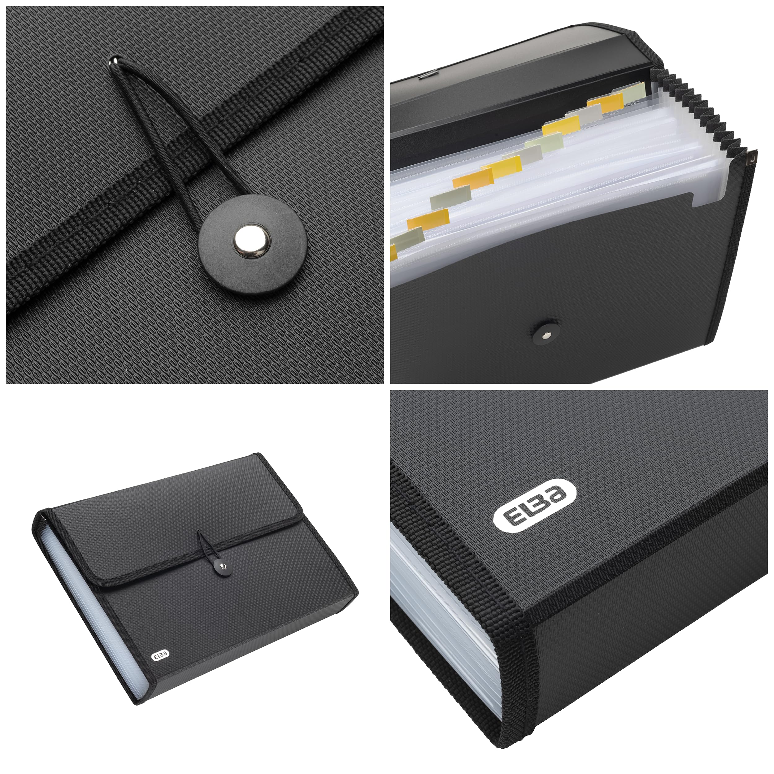 Elba A4 Expanding File Folder - 13 Pockets, Black Plastic Accordion Organizer | 300 Sheet Capacity 3