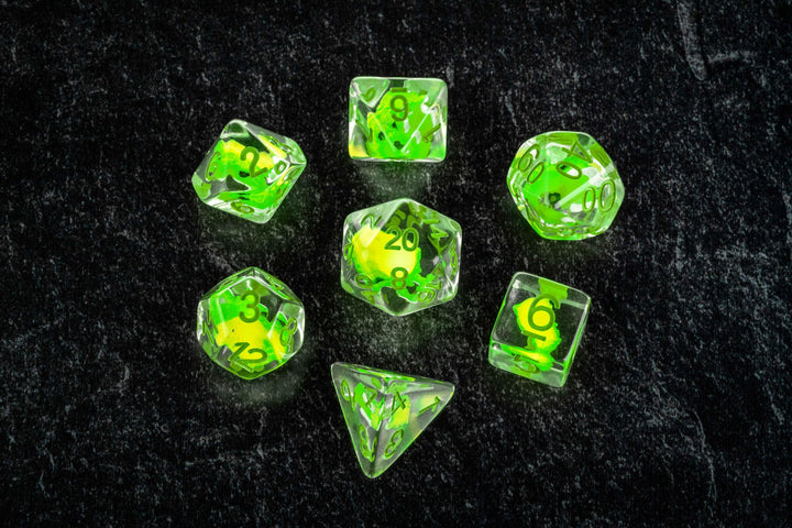 Metallic Dice Games Dragon StormTM FanRoll Green Dragon Resin Dice Set