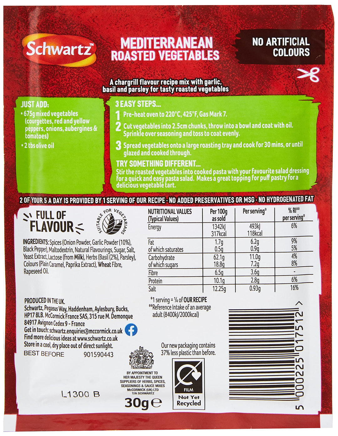 Schwartz Mediterranean Roasted Vegetables Recipe Mix 30g | Pack of 12 | With Garlic, Basil & Parsley | Vegetarian