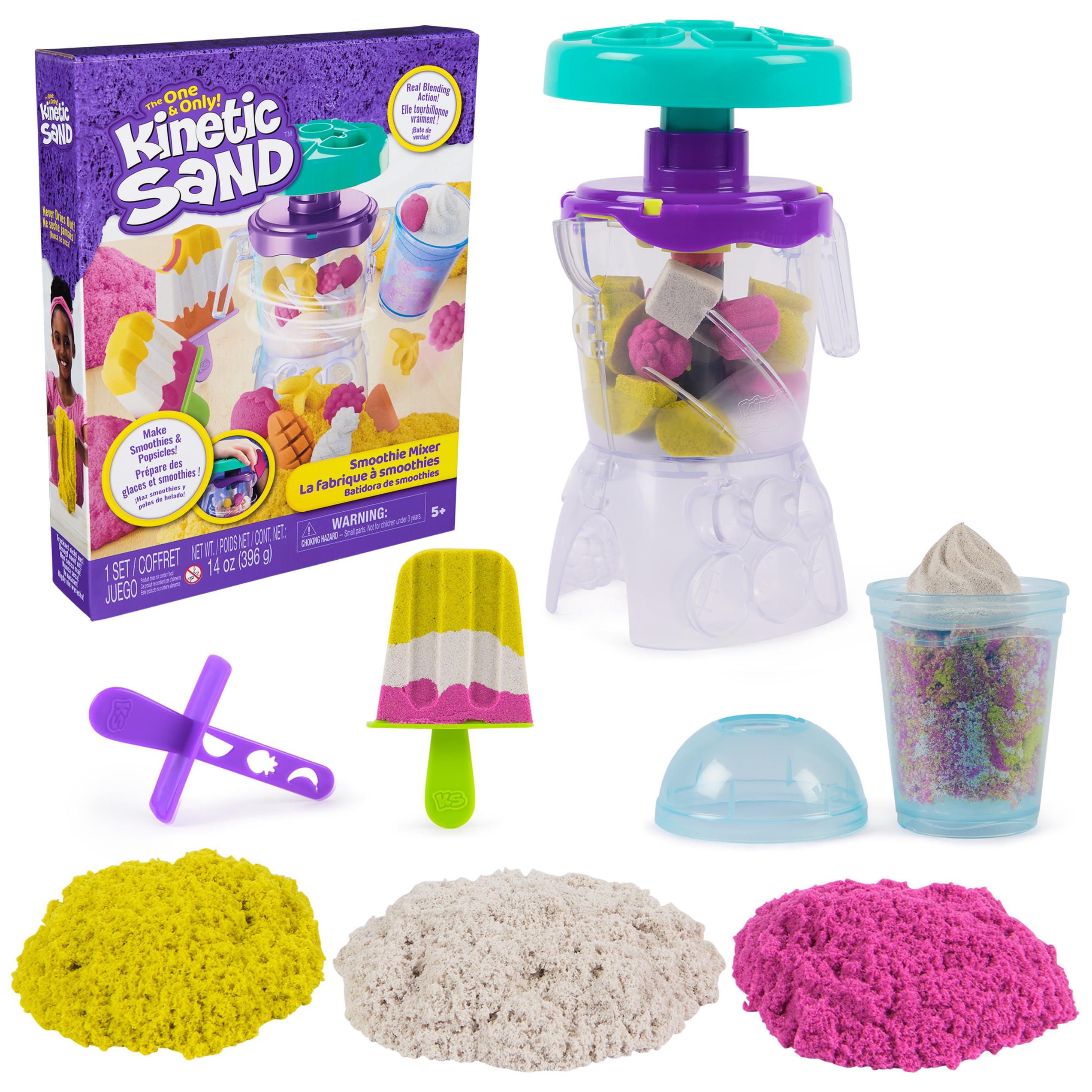 Kinetic Sand Smoothie Mixer Playset with 14 oz Play Sand, Tools, and Popsicle Mould | Ages 5-14 1