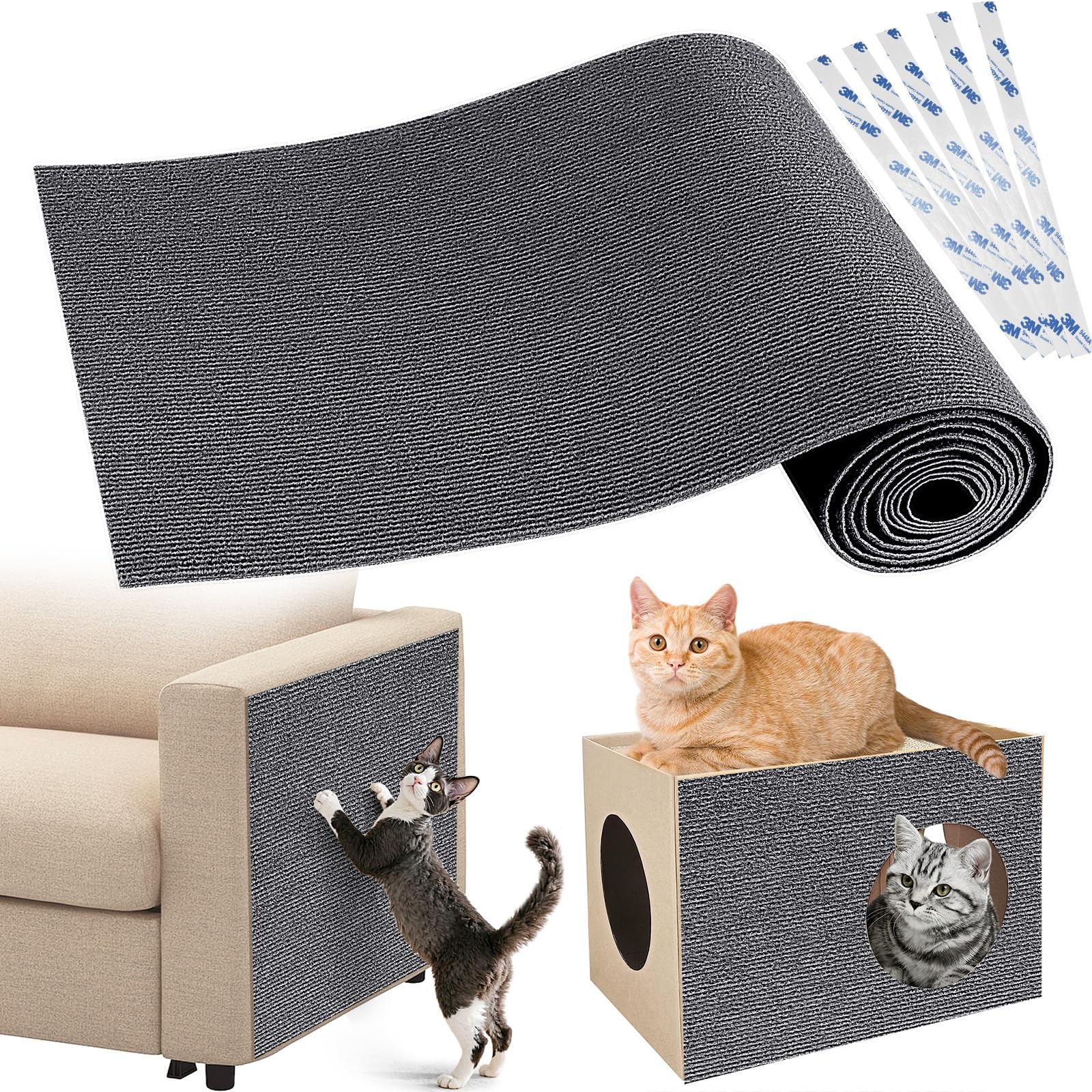 Gimars Thickened Self-Adhesive Cat Scratching Mat - 200 x 40cm Grey Polyester | Furniture Protection