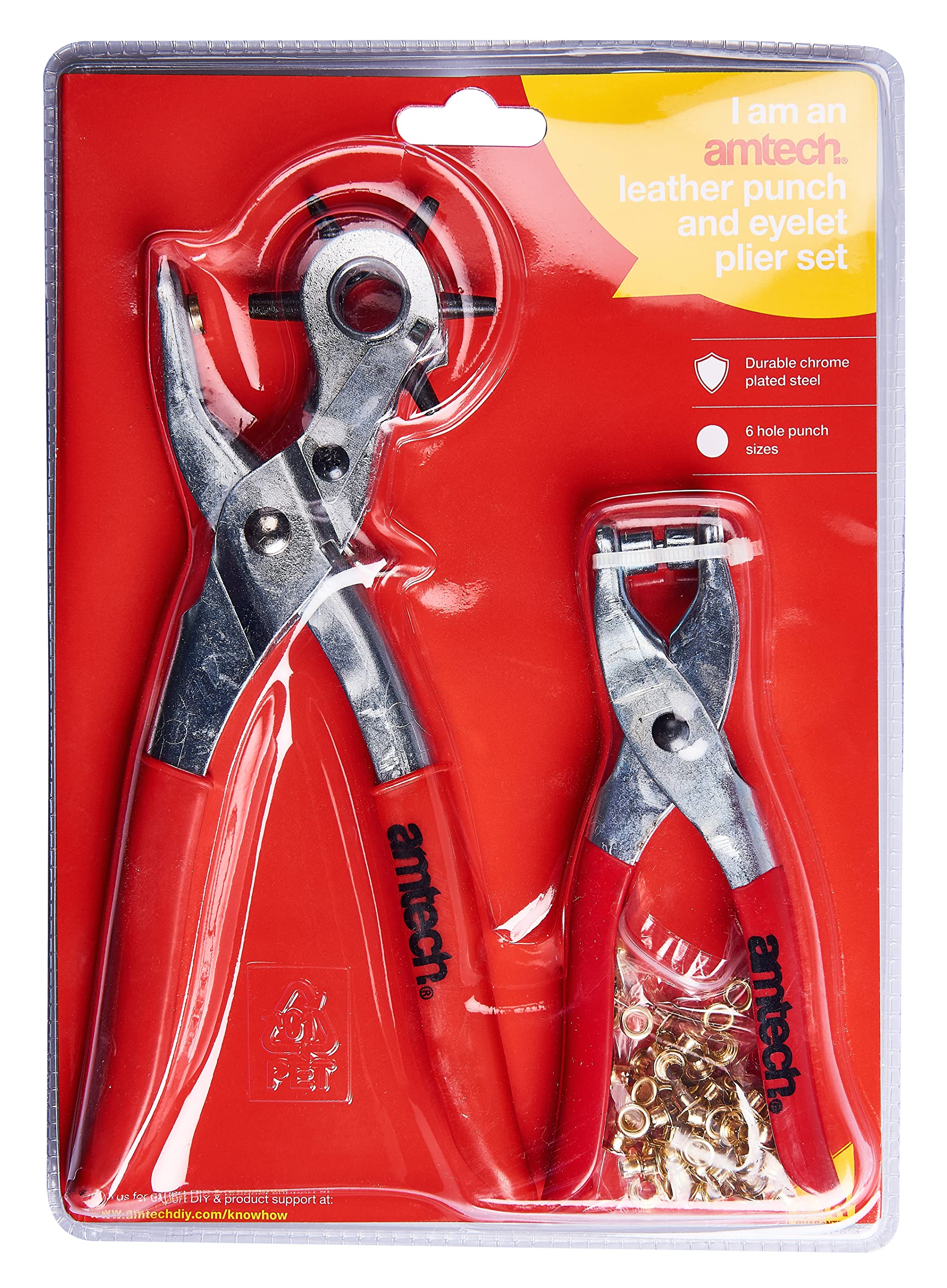 Amtech Leather Punch & Eyelet Plier Set with 100 Eyelets | 6 Punch Sizes | Carbon Steel 3