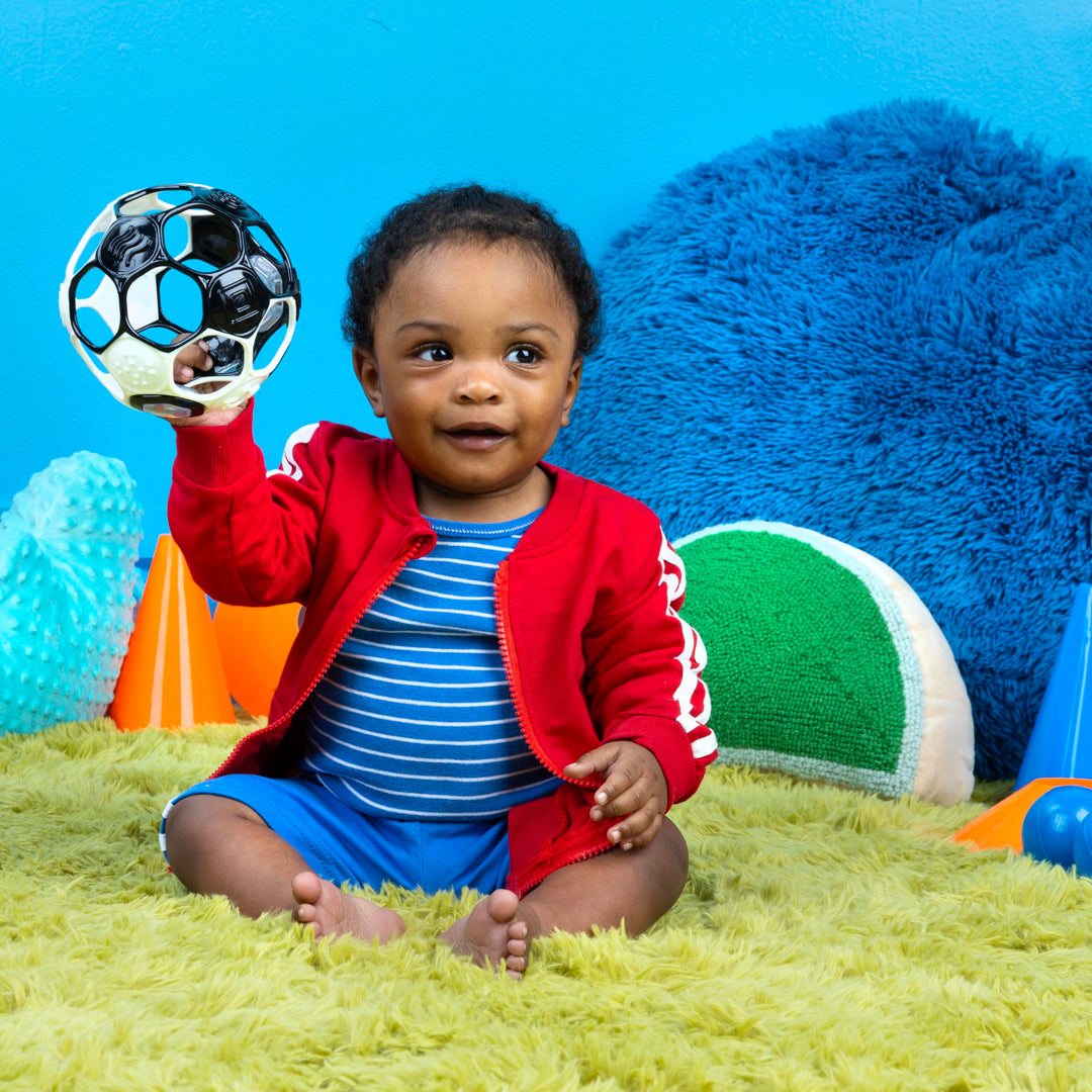 Bright Starts Oball Grippin' Goals Rattle Football Baby Ball - Black & White, 0-3 Years