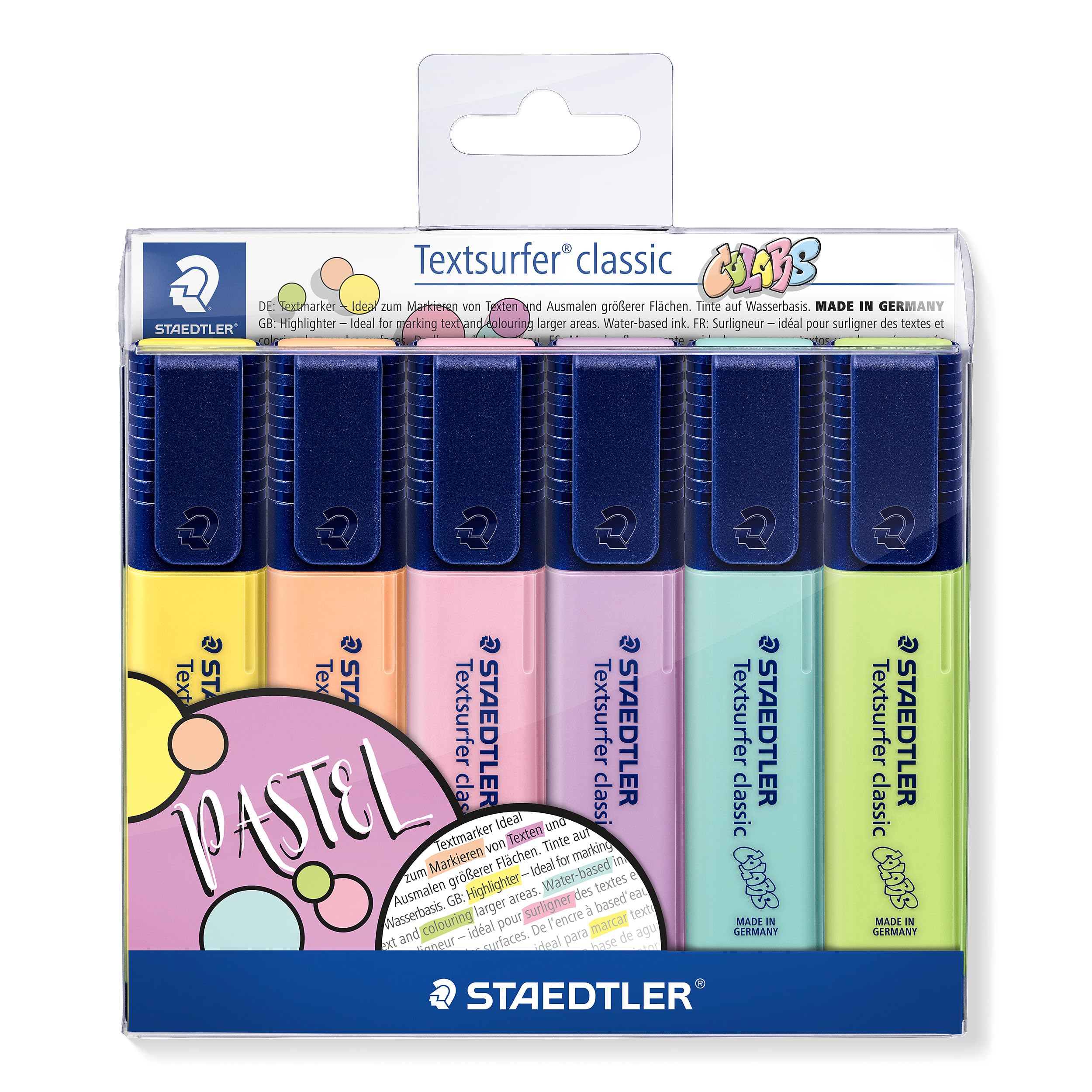STAEDTLER Textsurfer Classic Pastel Highlighter - Chisel Tip, Ink Jet Safe | Pack of 6 1