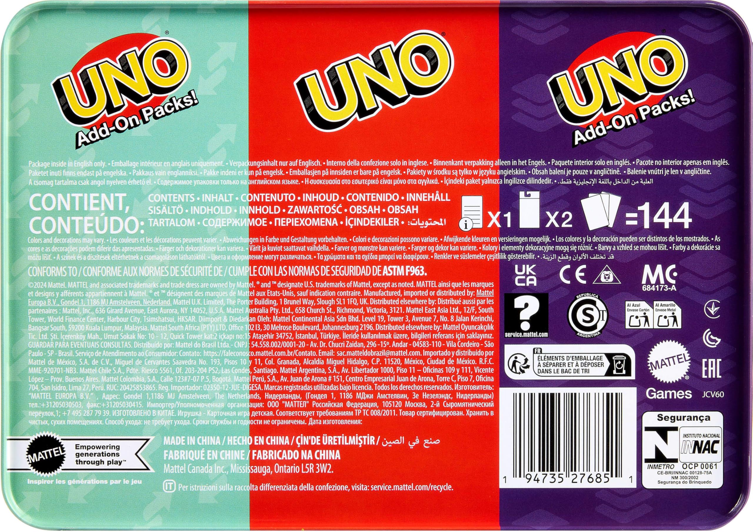 Mattel Games UNO Card Game with 2 Add On Packs & Collectible Tin | 2-10 Players, Ages 7+ 6
