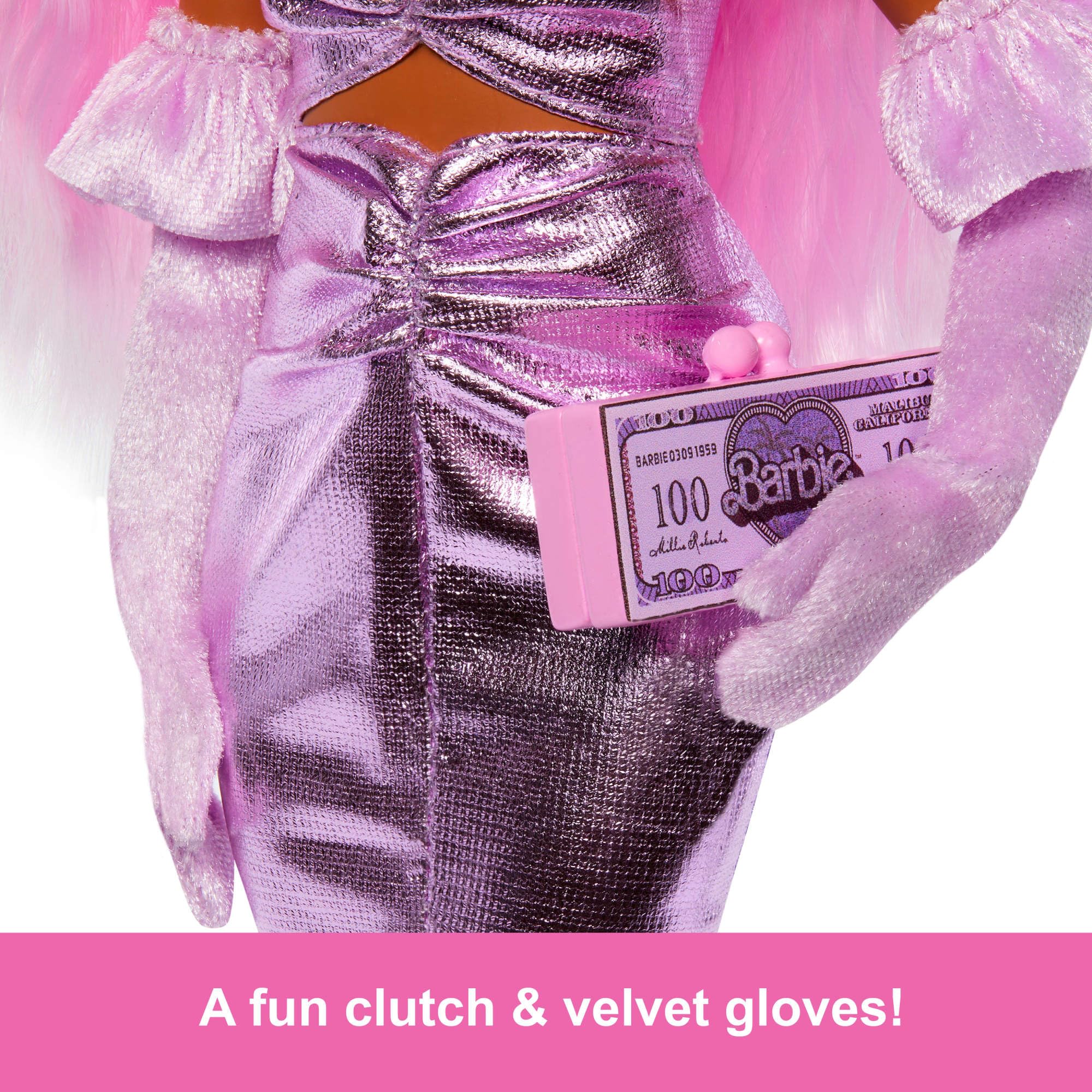 Barbie Deluxe Style Doll in Barbiecore Outfit with Pink Hair and Glossy Pink Dress 6