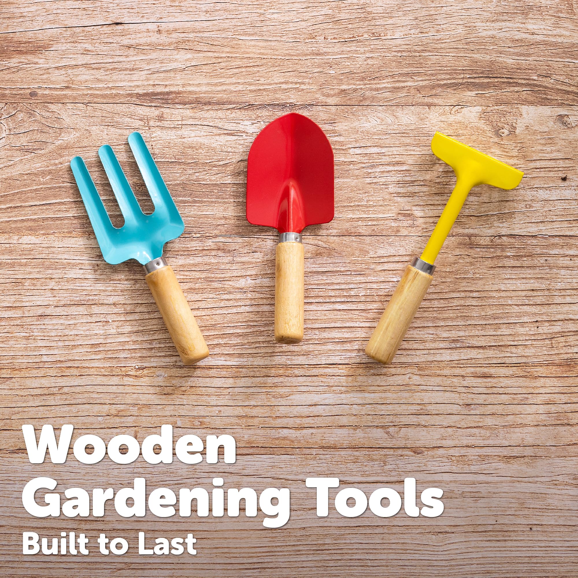 Toyrific Little Roots 3 Piece Children's Gardening Tool Set with Wooden Handles | Ages 3+ 6