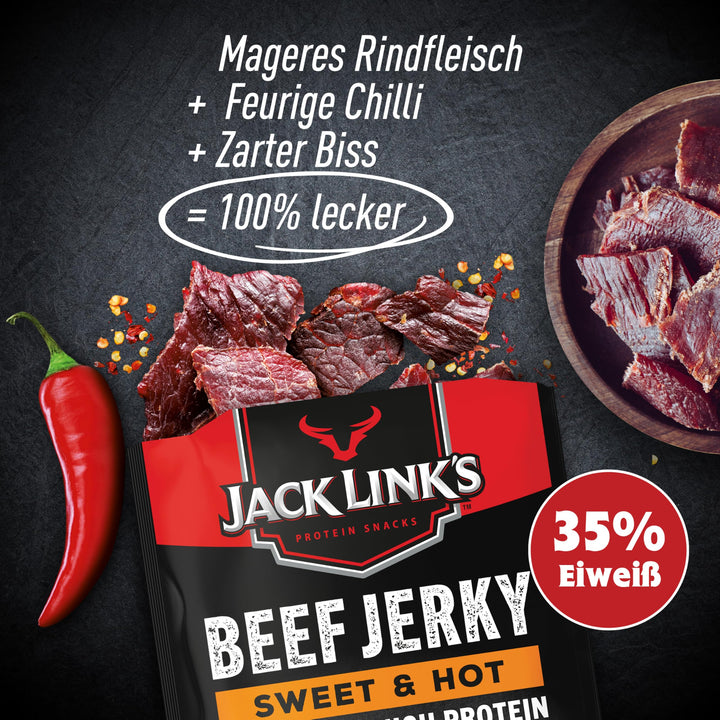 Jack Link's Beef Jerky Sweet & Hot - Box of 12 x 60g - Dried Meat Snack