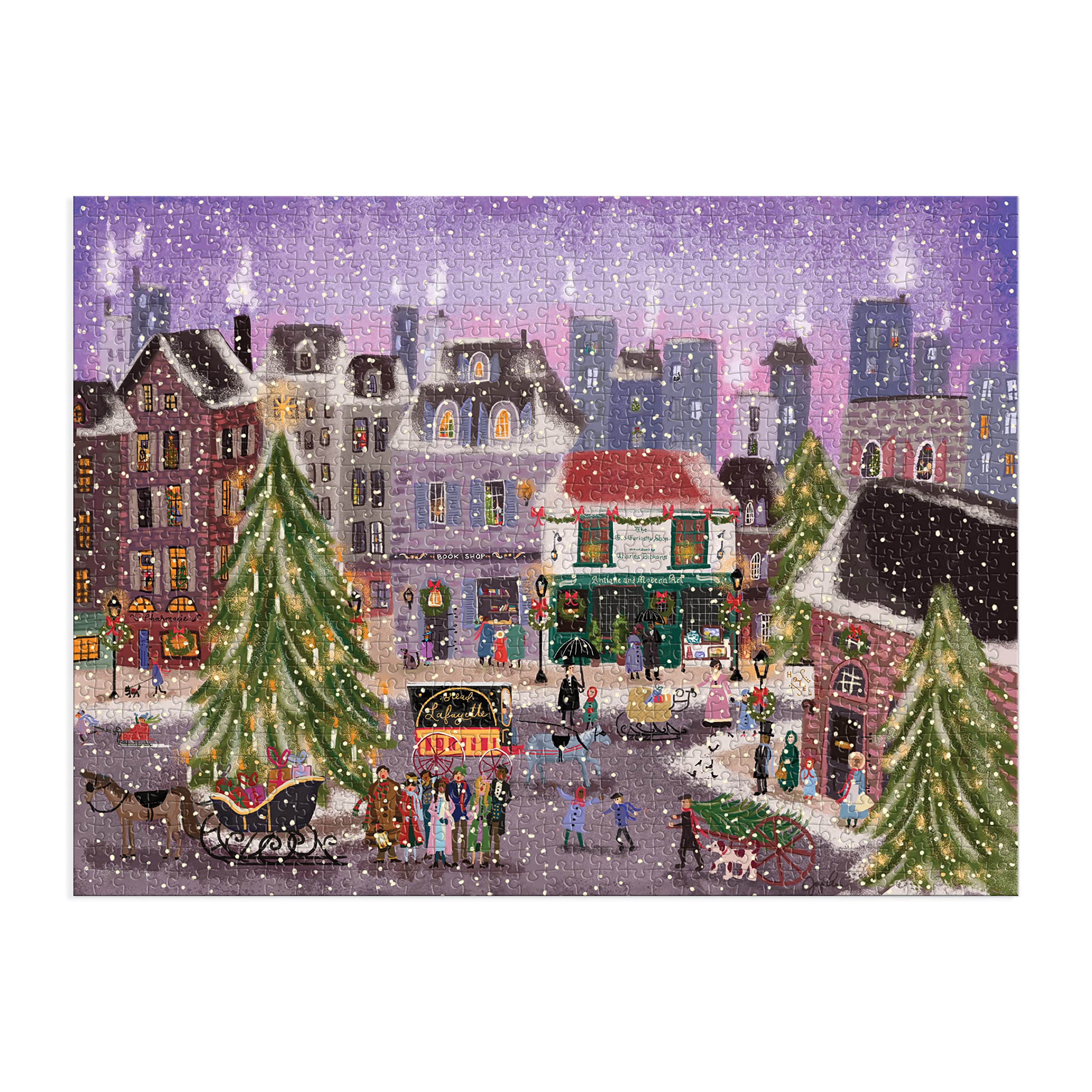 Galison The Christmas Square 1000 Piece Jigsaw Puzzle - Holiday Village Art by Joy Laforme 11