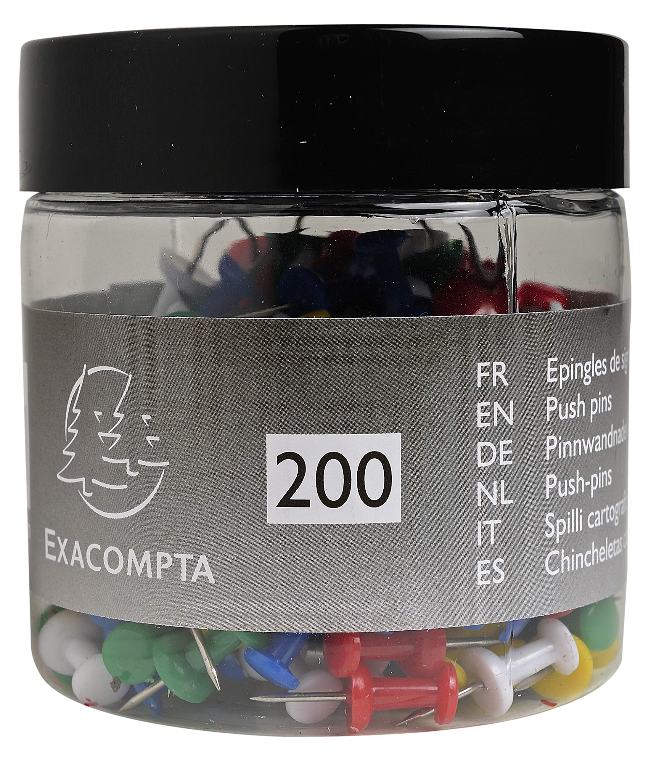Exacompta Push Pins - 200 Pack | 7mm Height x 10mm Width | Nickel Alloy 3