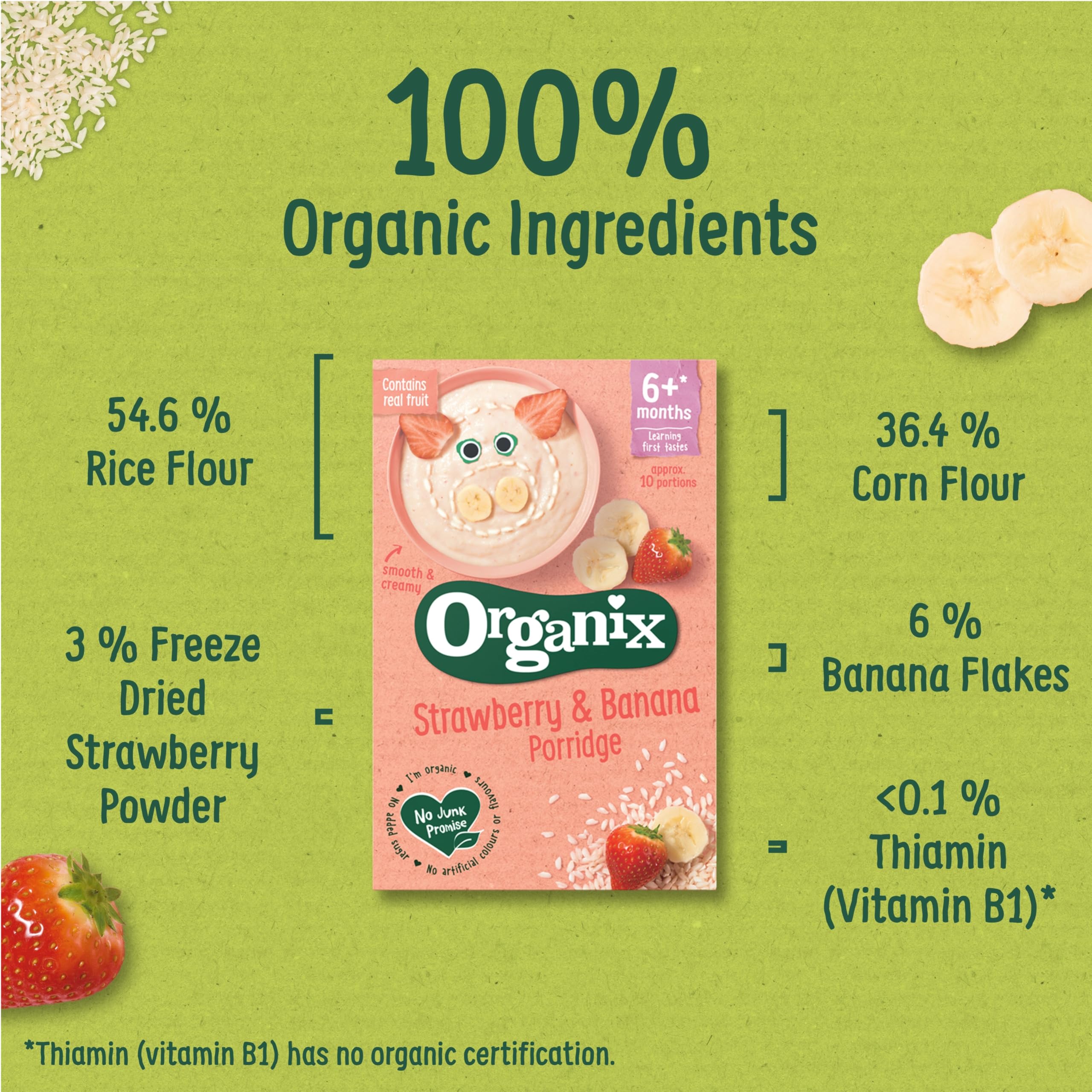 Organix Strawberry & Banana Organic Baby Porridge - 6+ Months, 120 g (Pack of 5) 2