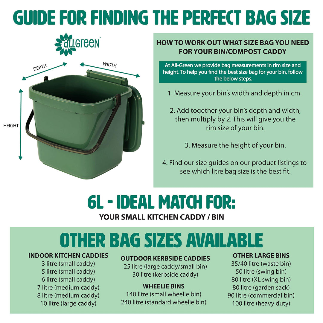 All-Green Compostable Kitchen Caddy Liners 6L - 150 Bags (3 Rolls)