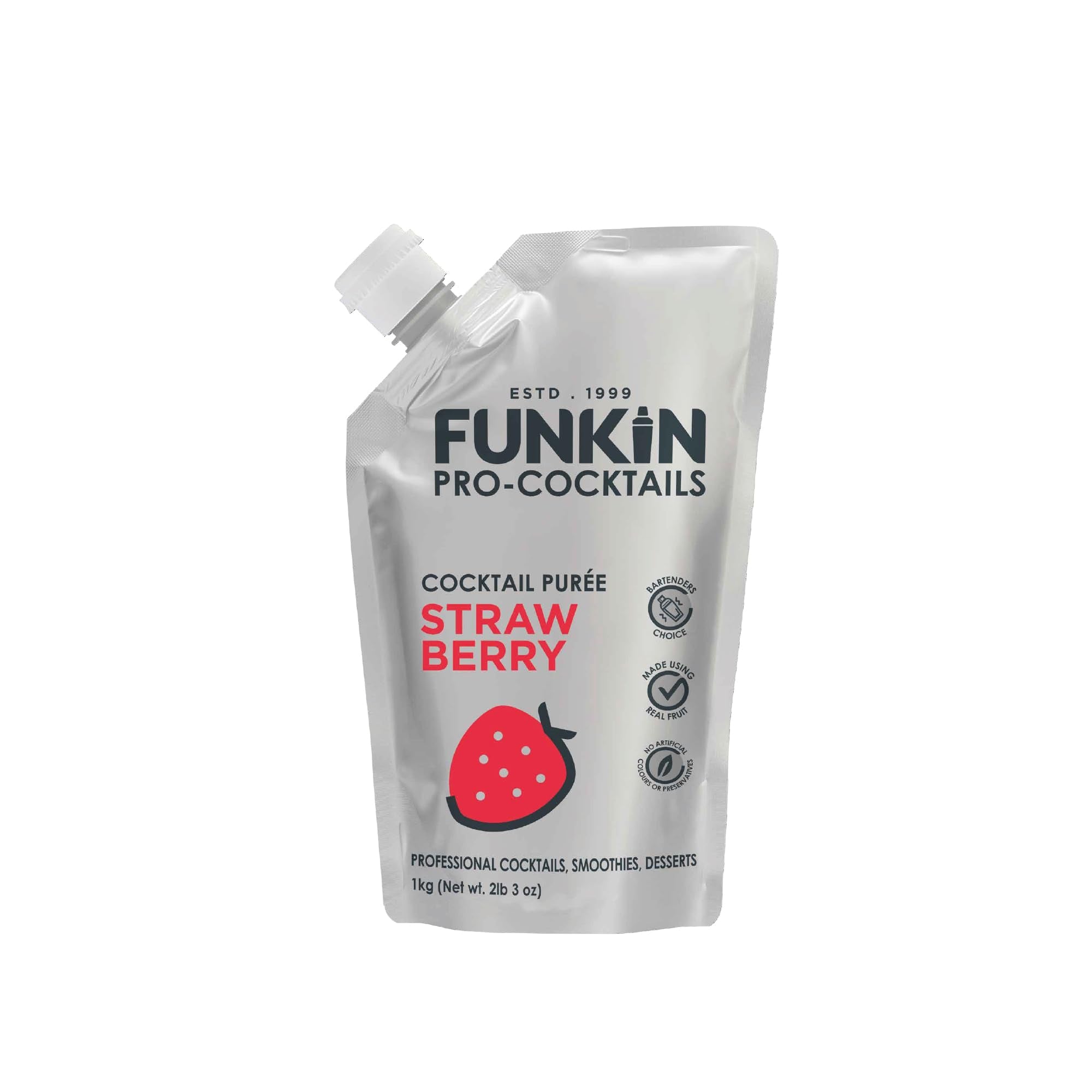 Funkin Pro Strawberry Puree for Cocktails - Real Fruit Mixer | 1 kg Pouch | Zero Alcohol