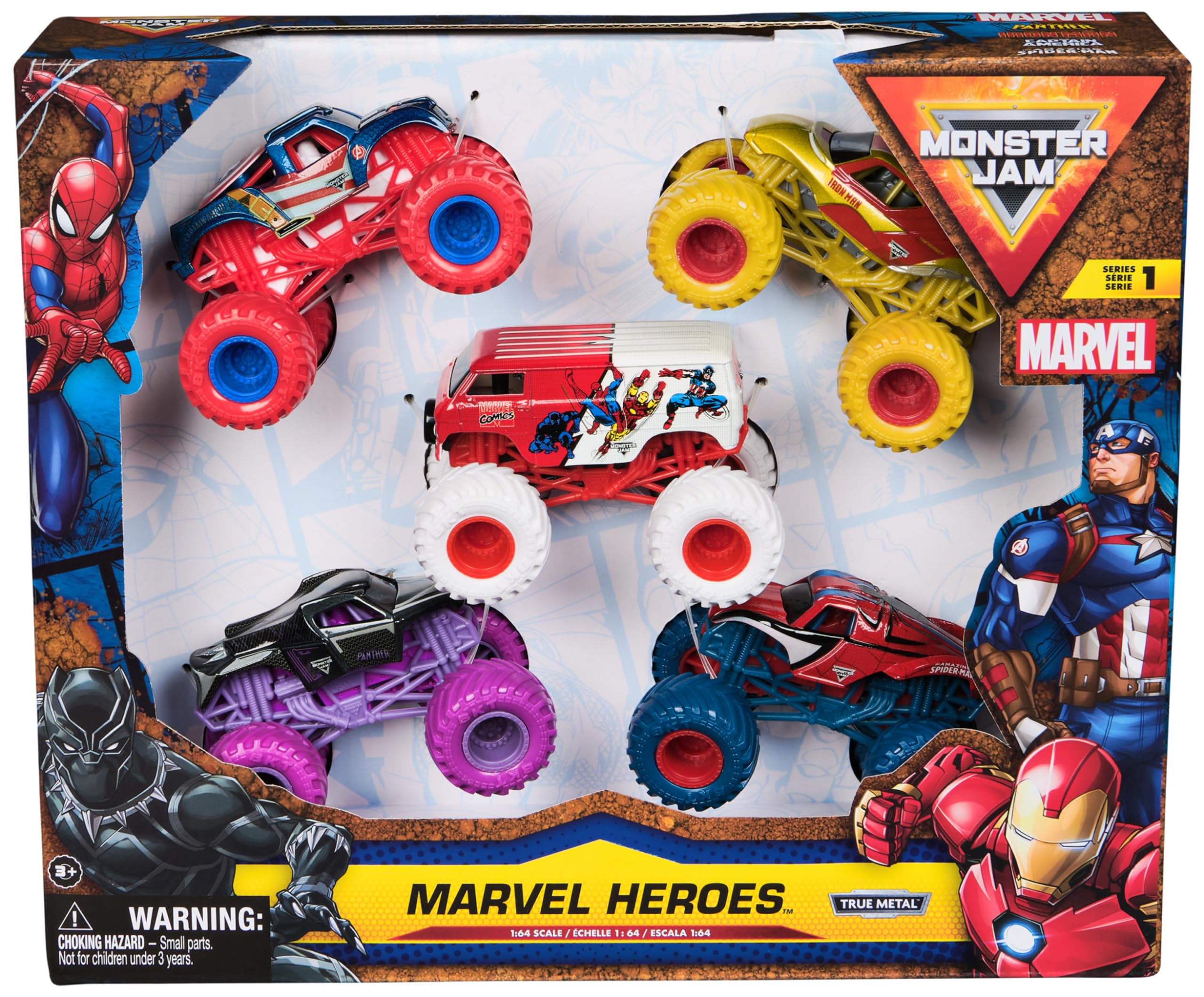 Monster Jam Marvel Heroes 5-Pack - 1:64 Scale Die-Cast Vehicles for Kids 3+ 1