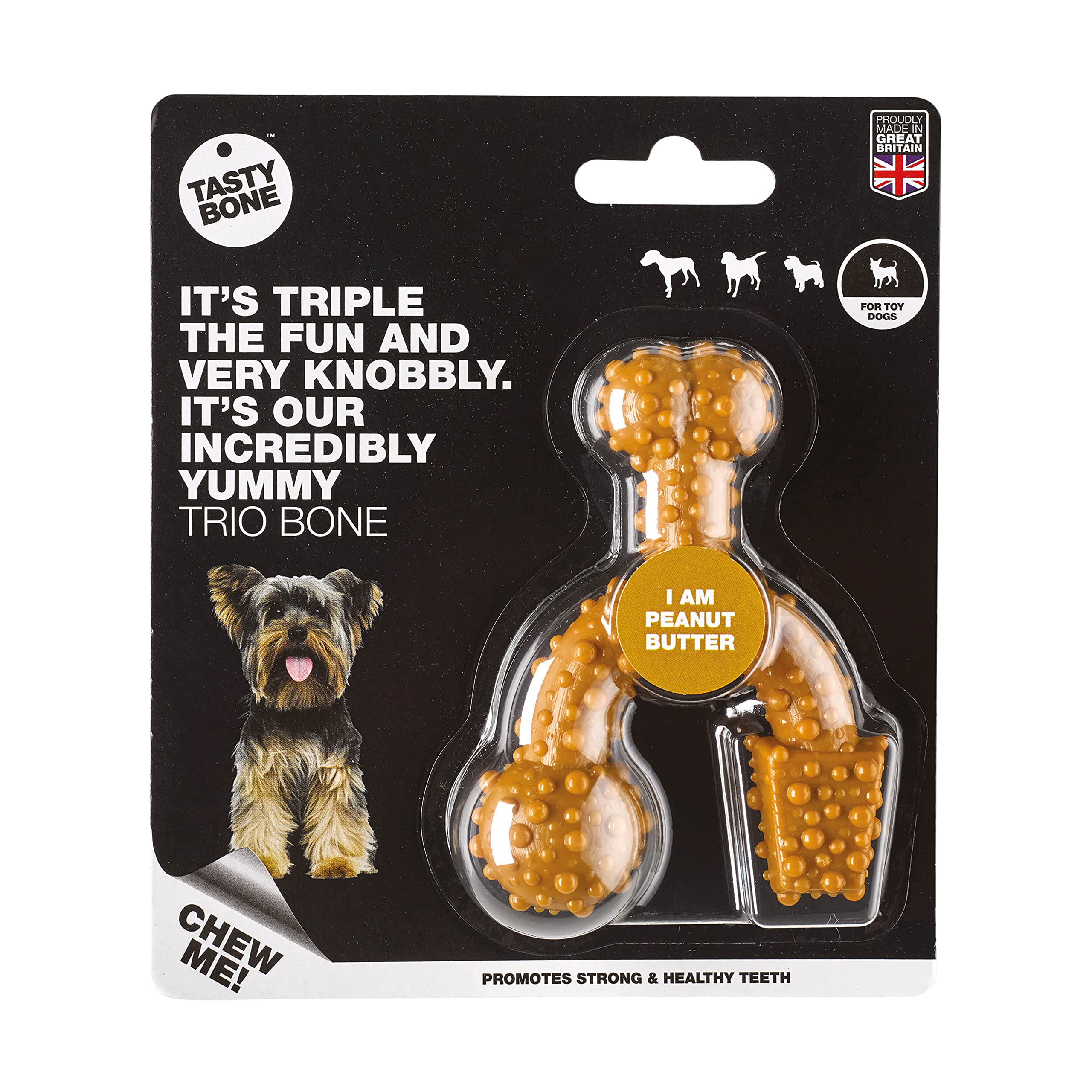 Tasty Bone TrioBone Peanut Butter Chew Toy - Durable Nylon | For Toy Dogs | 100 Day Guarantee 1