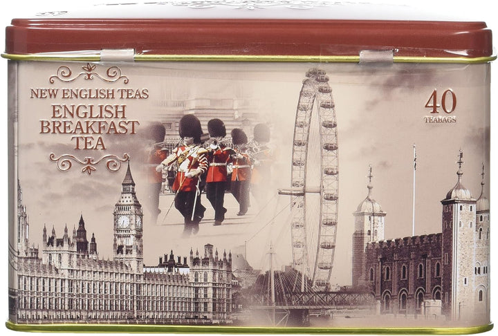 New English Teas Vintage London Tea Tin with 40 English Breakfast Teabags