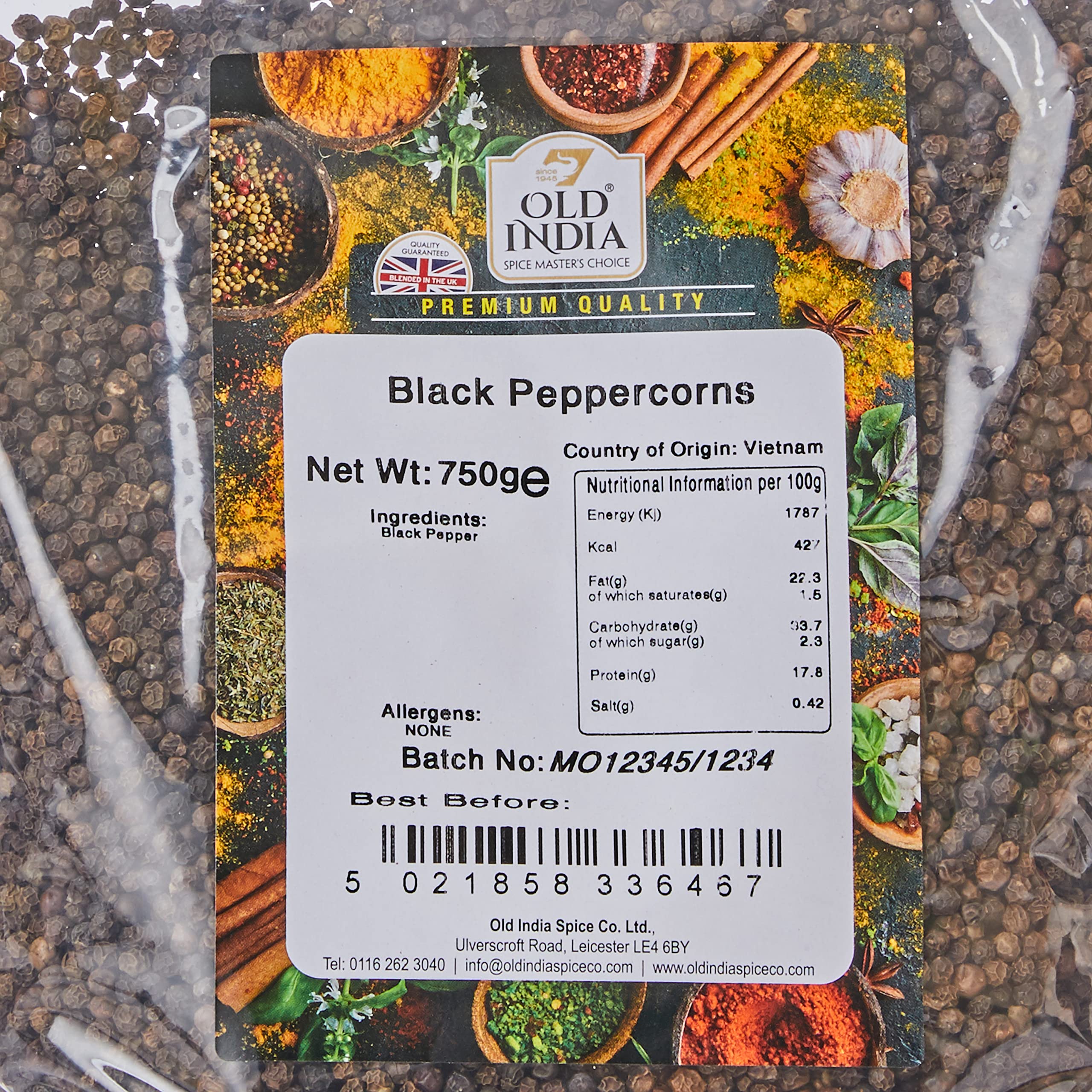 Old India Black Peppercorns - 100% Natural Whole Spice | 750g Bag