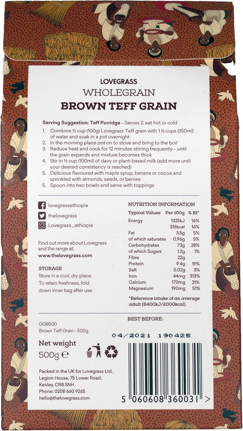 Lovegrass Habesha Brown Teff Grain - 500g - Gluten Free - Vegan & Dairy Free