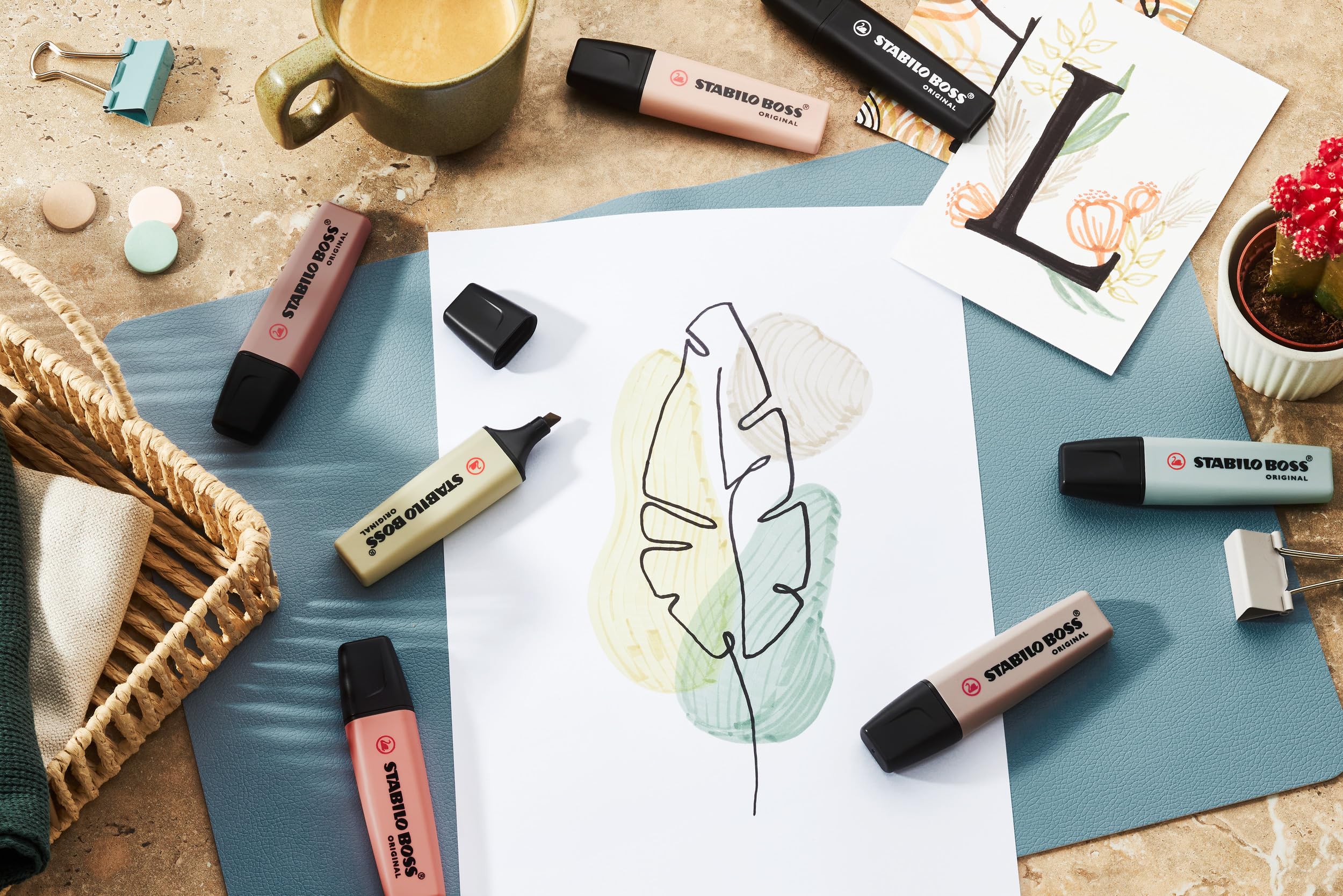 STABILO BOSS ORIGINAL NatureCOLORS Highlighter - Pack of 6 - Earthy Tones | Chisel Tip 2mm/5mm 7