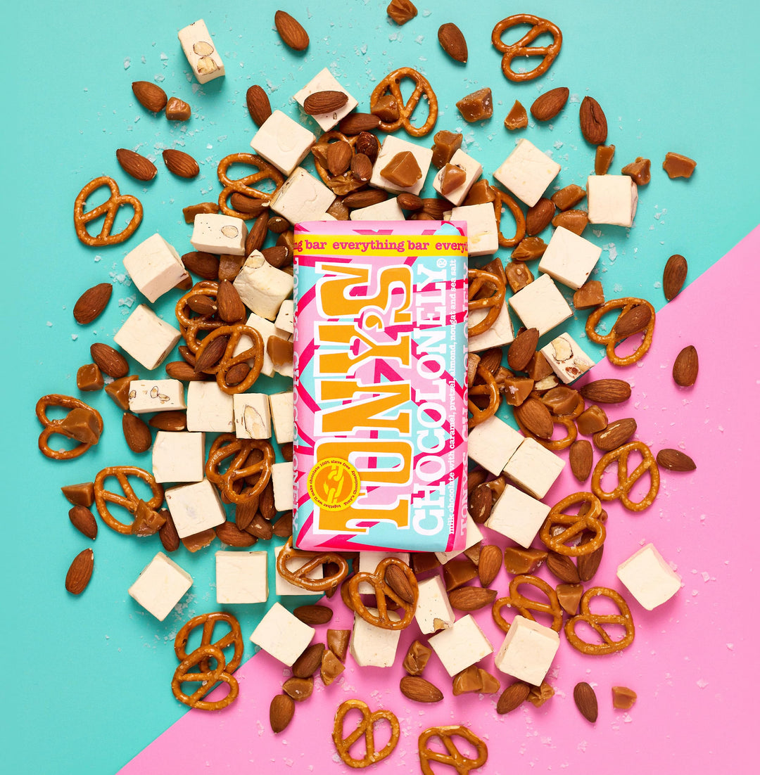 Tony's Chocolonely Everything Bar - Milk Chocolate with Caramel, Almonds, Pretzel, Nougat & Sea Salt 180g