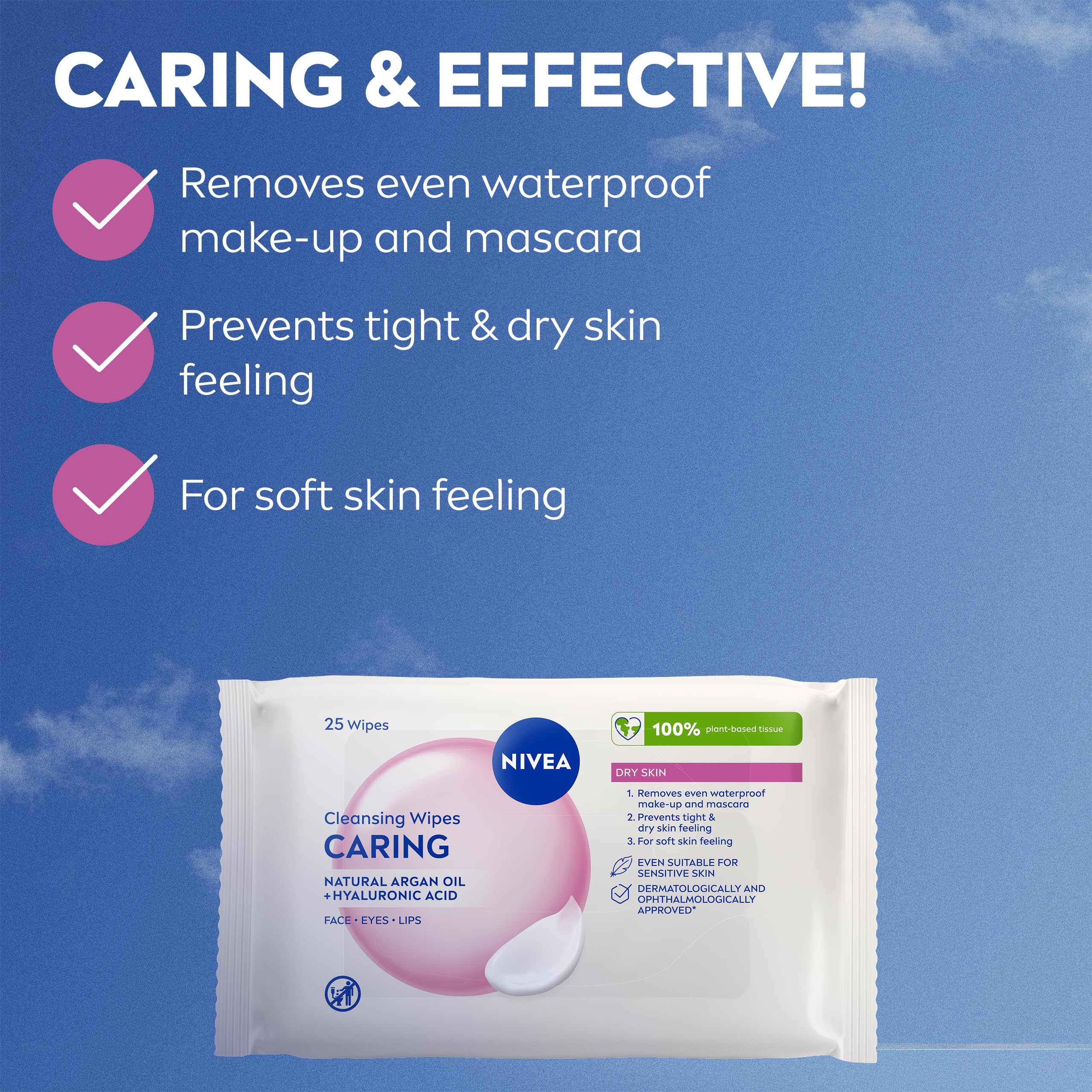 NIVEA 3-in-1 Cleansing Face Wipes for Dry Skin - 25 Sheets | Waterproof Makeup Removal 2