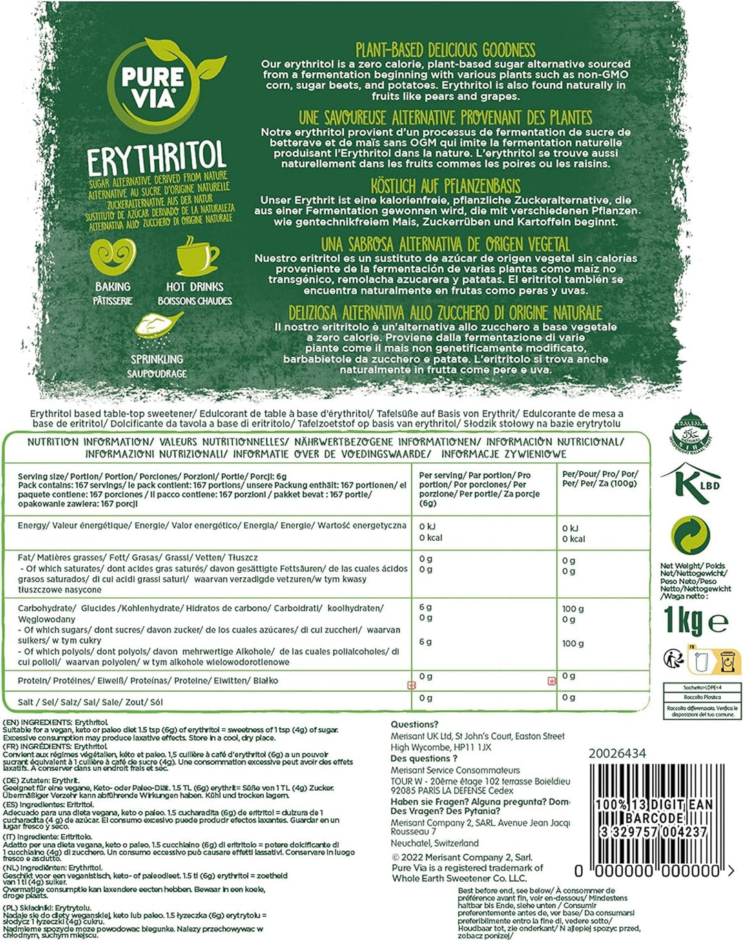 Pure Via Erythritol 1kg – Zero Calorie, Keto & Vegan Sugar Alternative Powder
