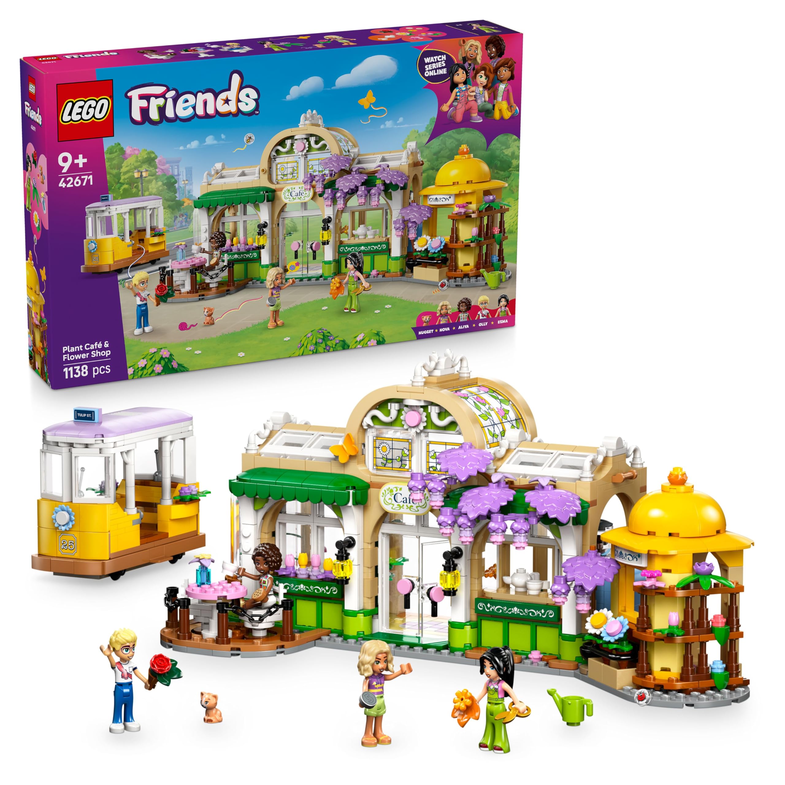 LEGO Friends Plant Café & Flower Shop - Building Set with 4 Mini Dolls and Tram, 1138 Pieces 1