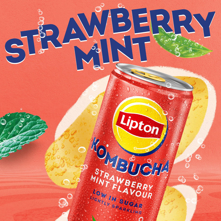 Lipton Kombucha Strawberry & Mint Flavored Tea Drink, 250ml (Pack of 4)
