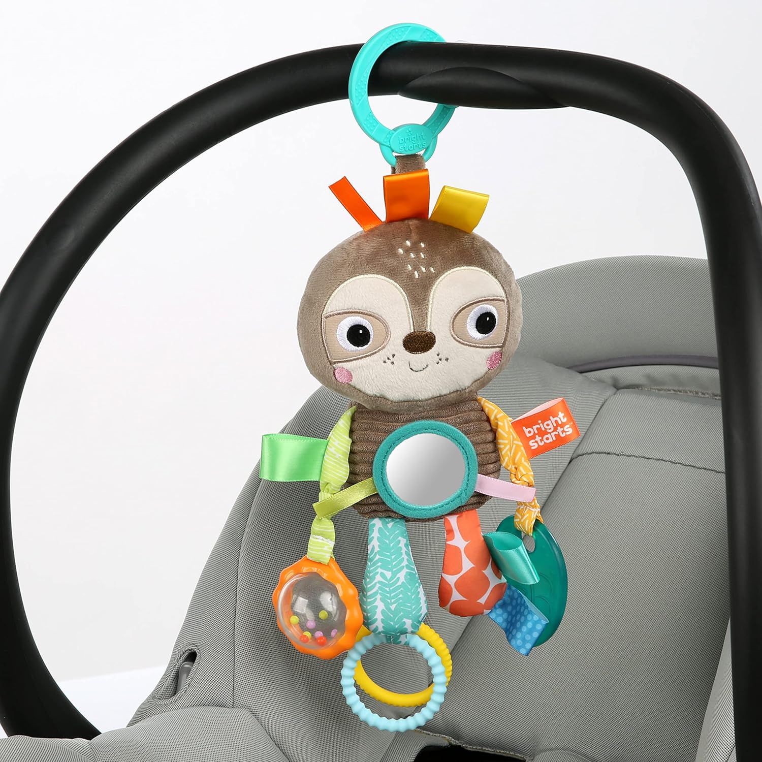 Bright Starts Sloth Plush Playful Pals Take-Along BPA-free Stroller Baby Toy, Ag 5