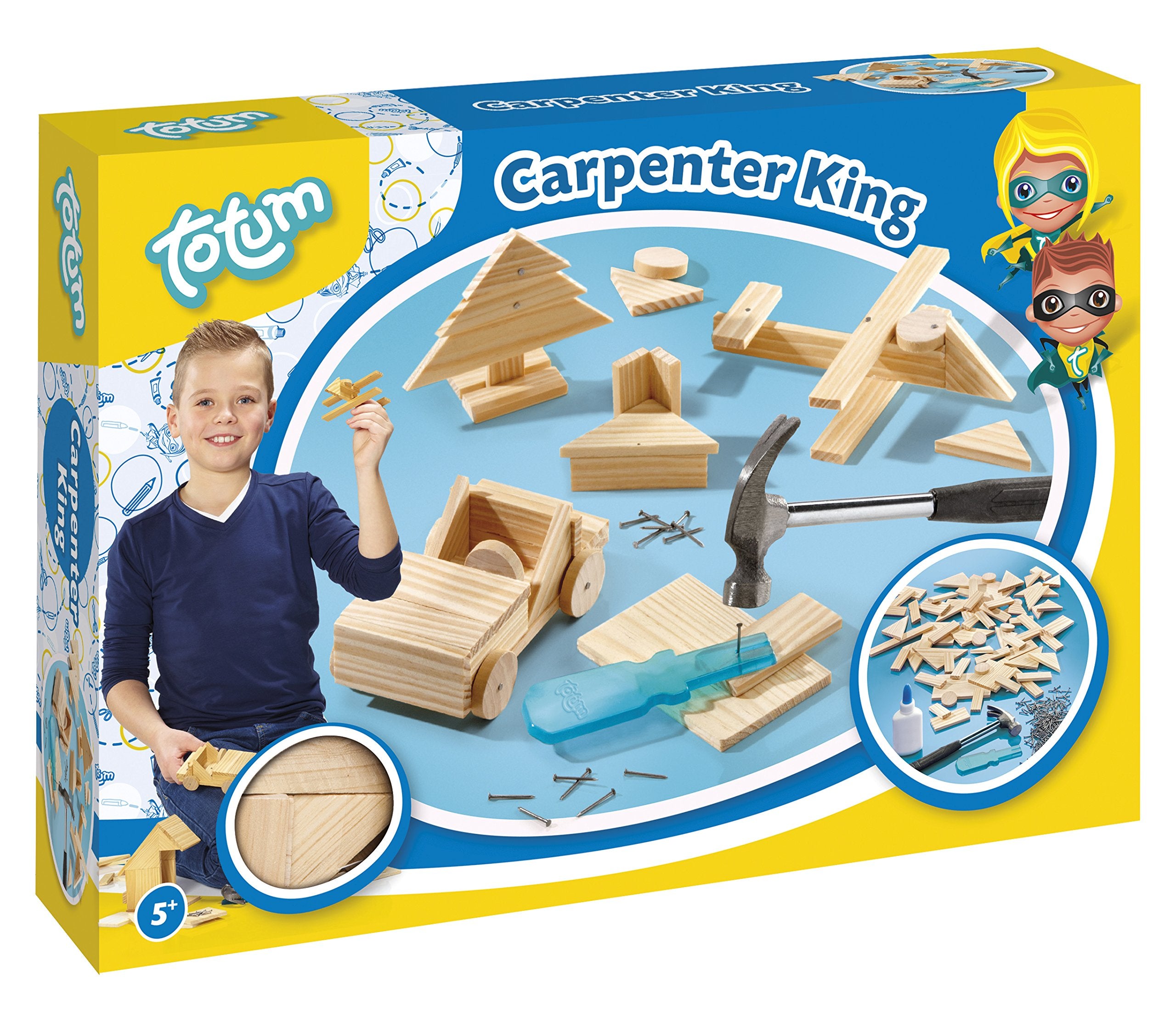 Totum Carpenter King Wood Craft Kit - DIY Building Set for Kids Ages 5+ | Includes Hammer & Nails