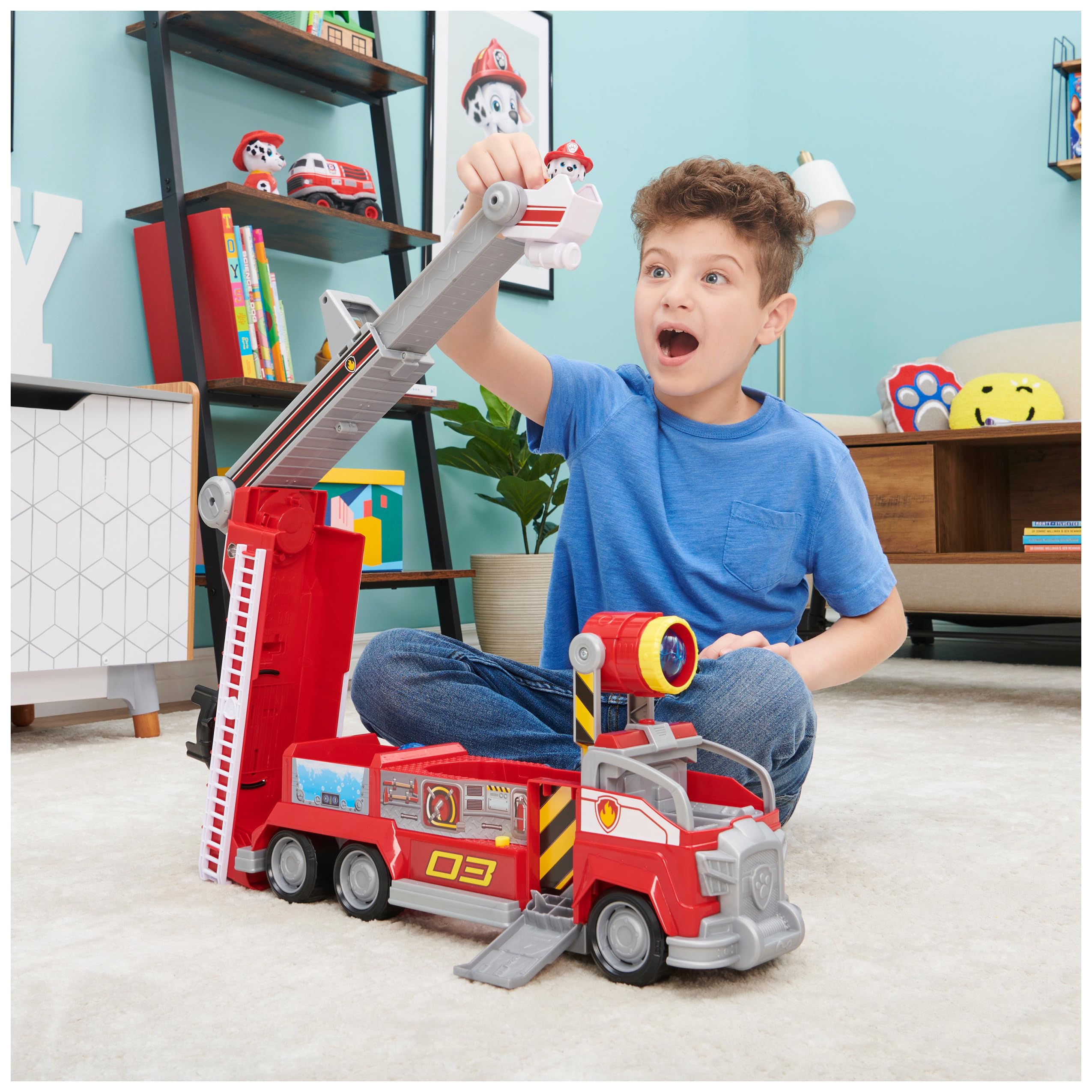 PAW Patrol Marshall’s Transforming Movie City Fire Truck - Fire Engine Playset with Lights, Sounds & Action Figure for Ages 3+ 7