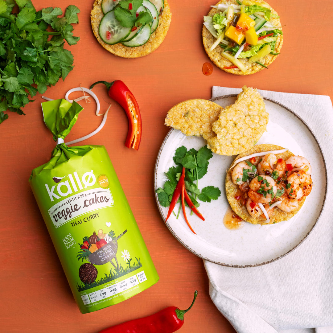 Kallo Thai Curry Veggie Cakes, Lentil & Pea Puffed Crackers, Gluten Free, Plant-Based Snack