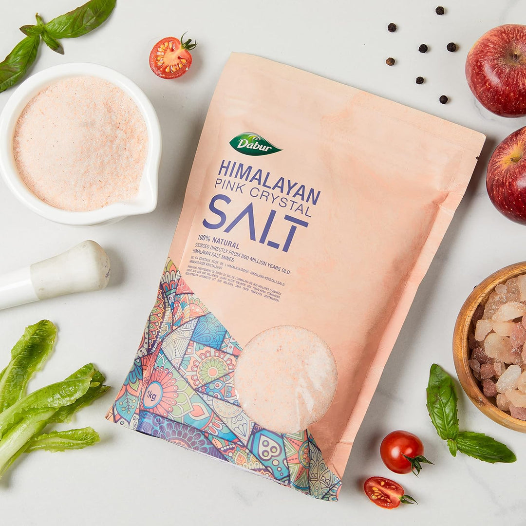 Dabur Himalayan Pure Pink Crystal Salt - 1kg | 100% Natural Fine Grain Salt with Minerals